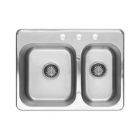 [20CR.8272083S.075] Colony 27 x 20-1/2 Inch Stainless Steel 3-Hole Top Mount Double Bowl Kitchen Sink - Stainless Steel