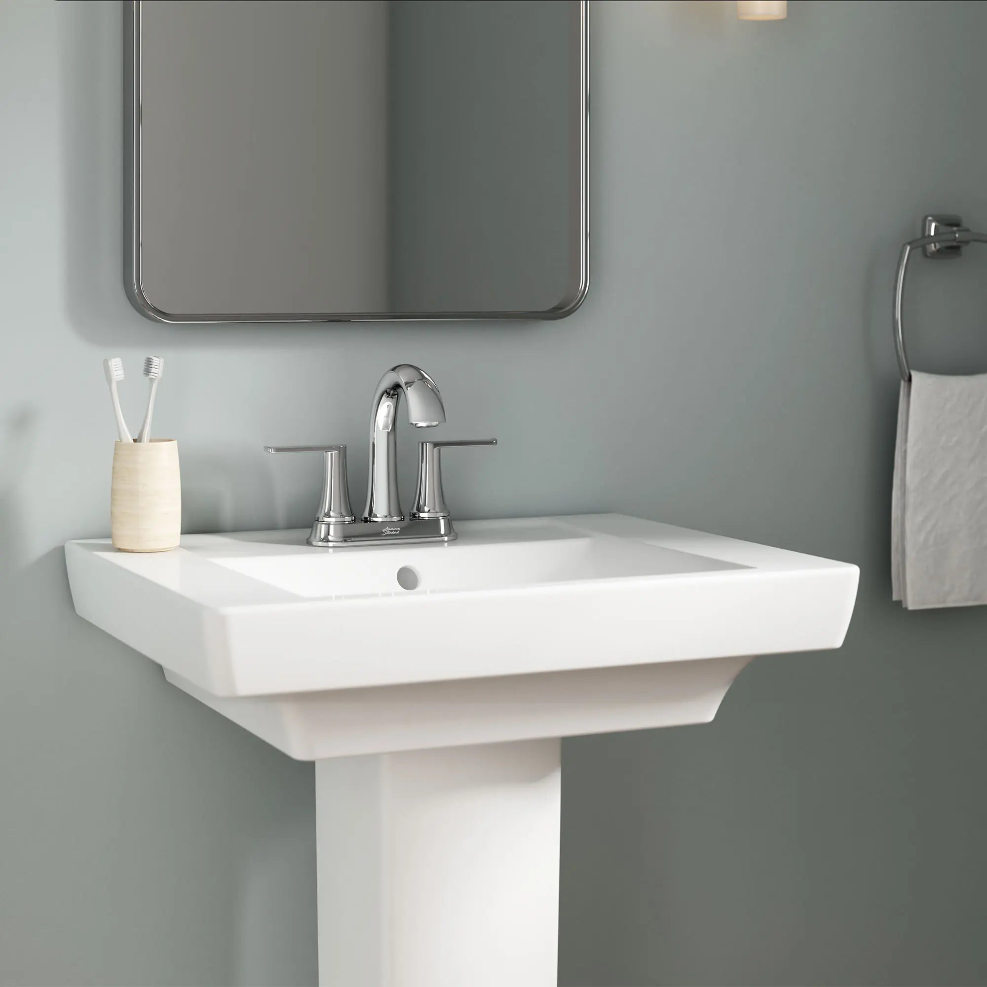 Corsham 4-Inch Centerset Two-Handle Bathroom Faucet 1.2 gpm/4.5 L/min with Lever Handle // POLISHED CHROME // 154609_B-7428201.002_Close_up_0_CDNwebp.webp