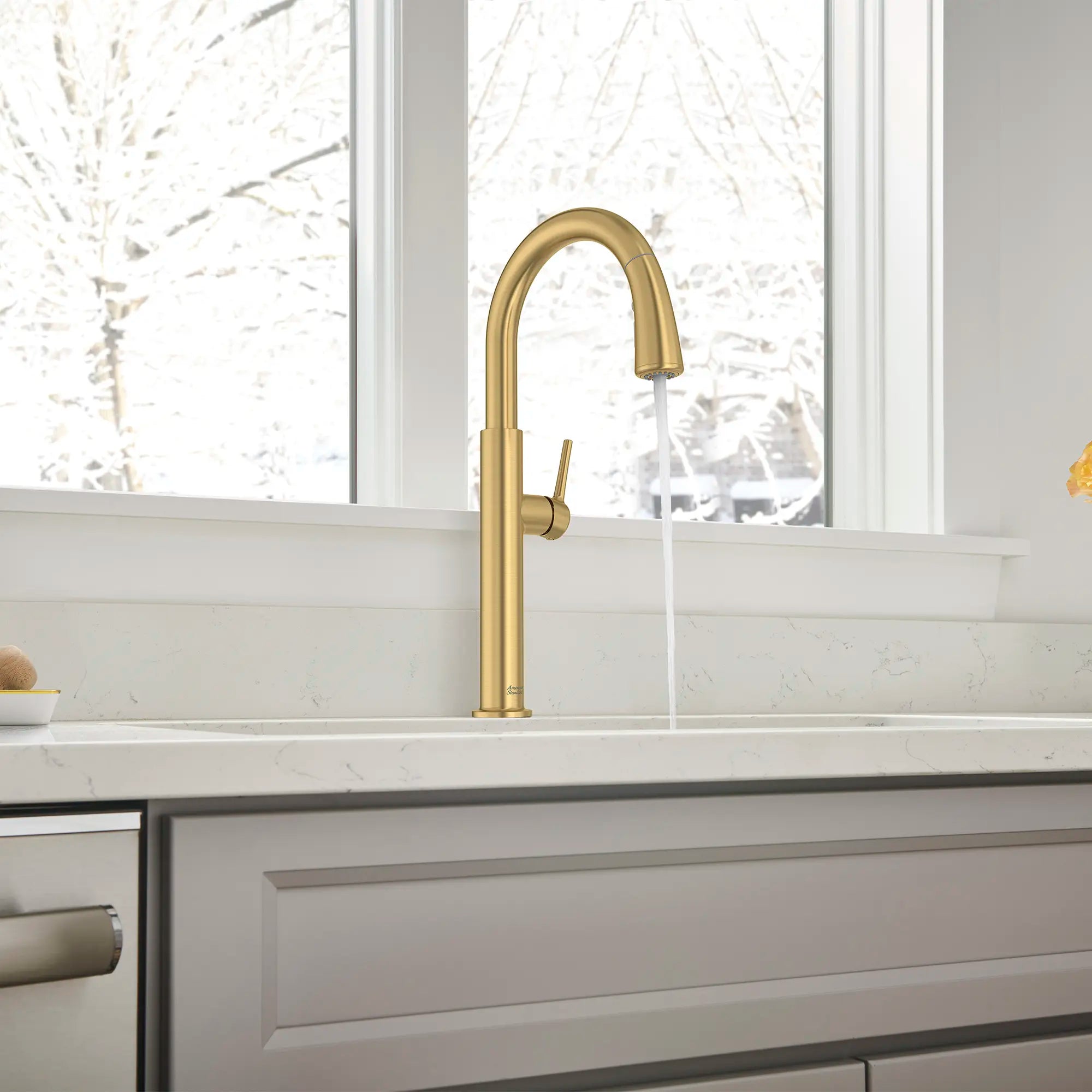 Studio® S Pull-Down Dual Spray Kitchen Faucet // BRUSHED COOL SUNRISE // 166628_StudioS_EnvironmentCloseUp_4803300.GN0_0001_Jun2023_0_CDNwebp.webp