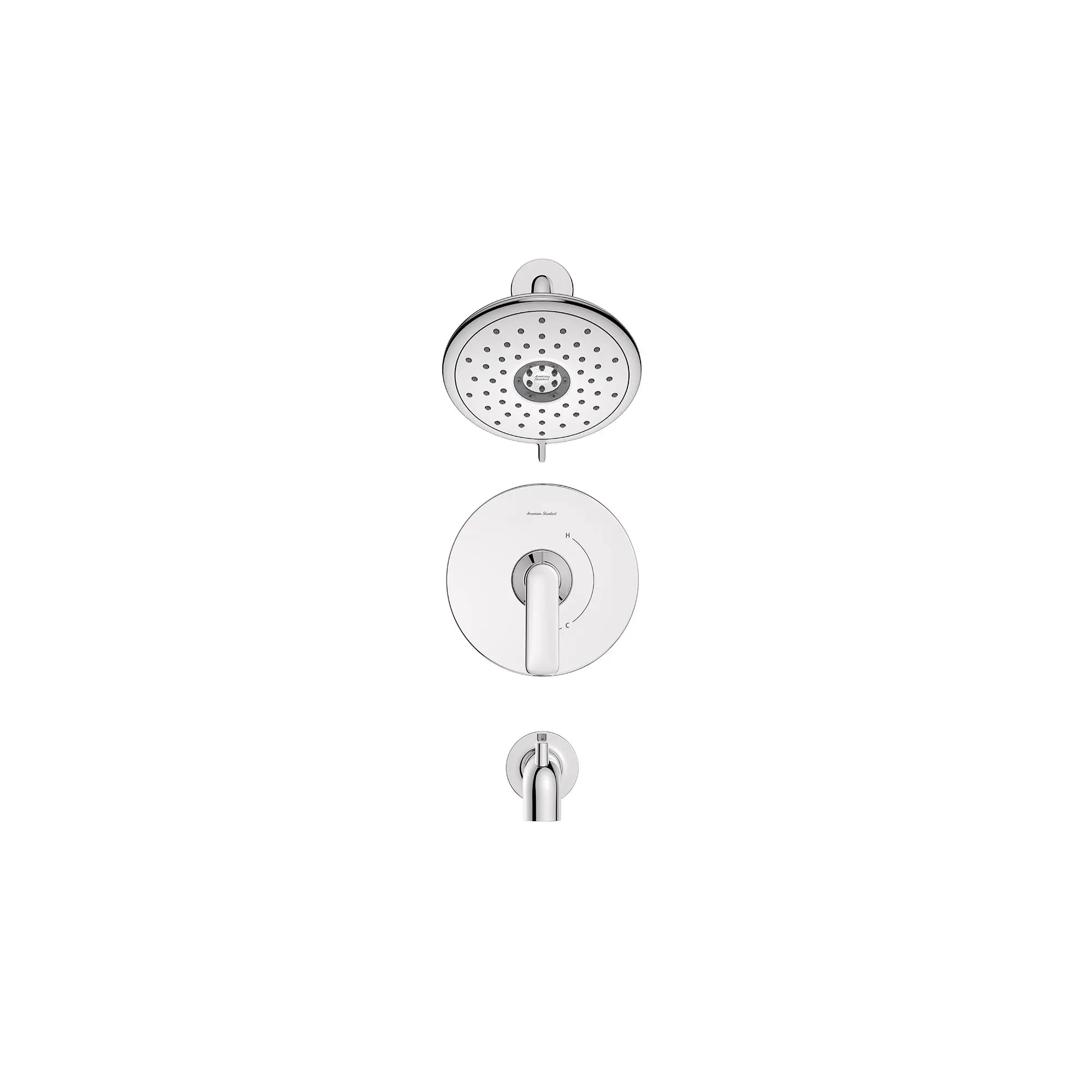 Aspirations 1.8 gpm/6.8 L/min Tub and Shower Trim Kit With Water-Saving Showerhead and Double Ceramic Pressure Balance Cartridge With Lever Handle // TUB & SHOWER / POLISHED CHROME // 168504_Aspirations_SiloFront_tu061508.002_0001_Feb2023_0_CDNwebp.webp