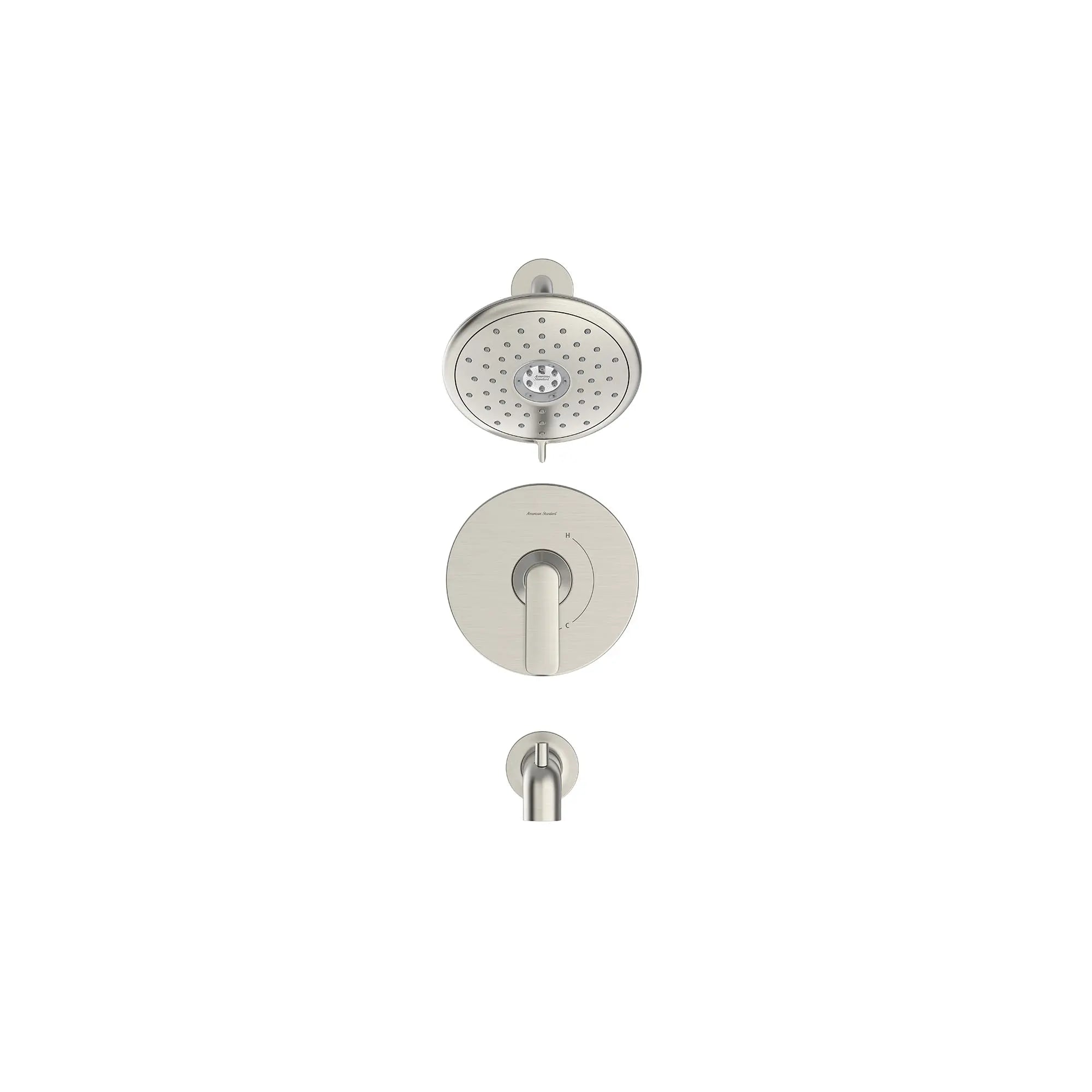 Aspirations 1.8 gpm/6.8 L/min Tub and Shower Trim Kit With Water-Saving Showerhead and Double Ceramic Pressure Balance Cartridge With Lever Handle // TUB & SHOWER / BRUSHED NICKEL // 168506_Aspirations_SiloFront_tu061508.295_0001_Feb2023_0_CDNwebp.webp