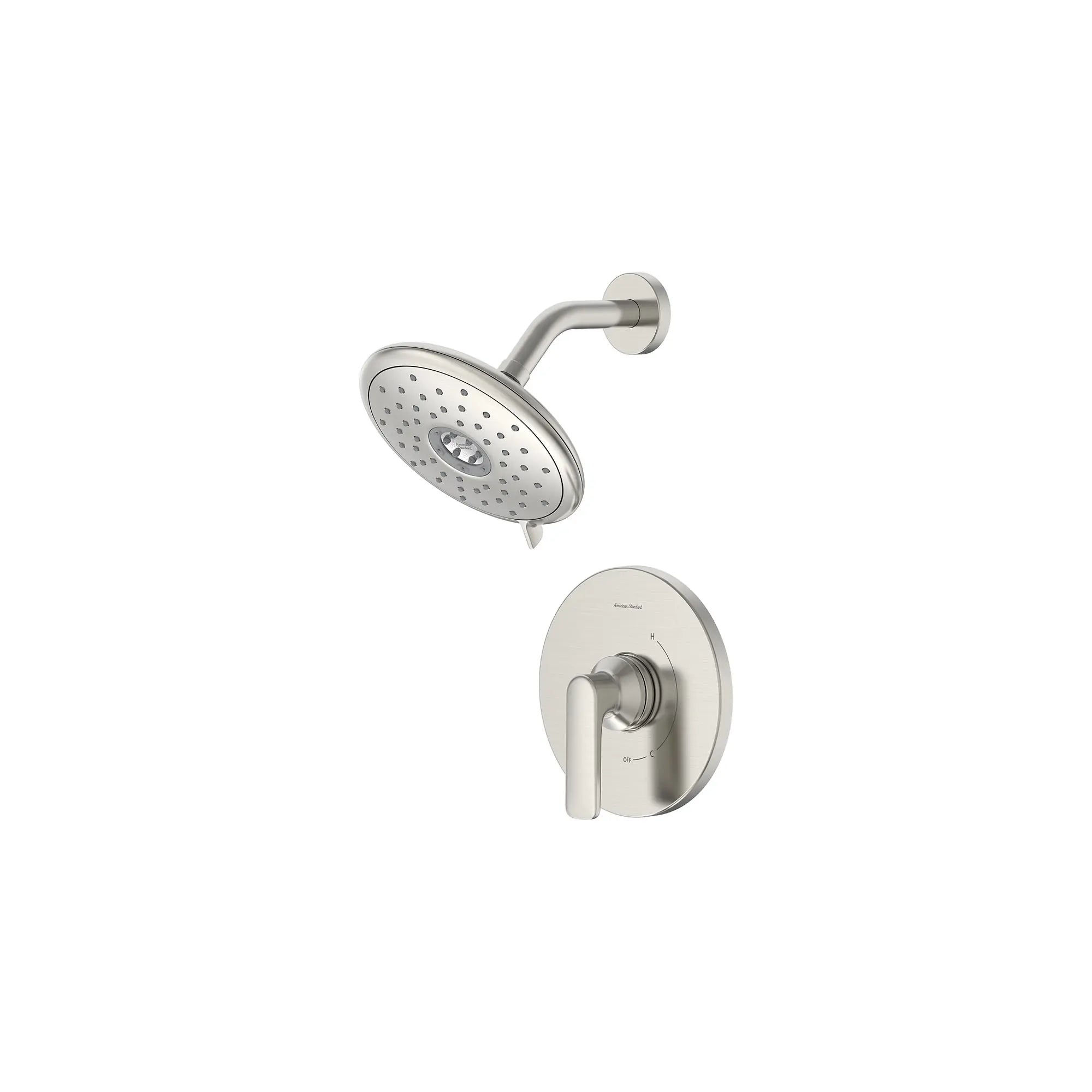 Aspirations 1.8 gpm/6.8L/min Shower Trim Kit With Water-Saving Showerhead and Double Ceramic Pressure Balance Cartridge With Lever Handle // SHOWER / BRUSHED NICKEL // 168509_Aspirations_SiloLeft_tu061507.295_0001_Feb2023_0_CDNwebp.webp
