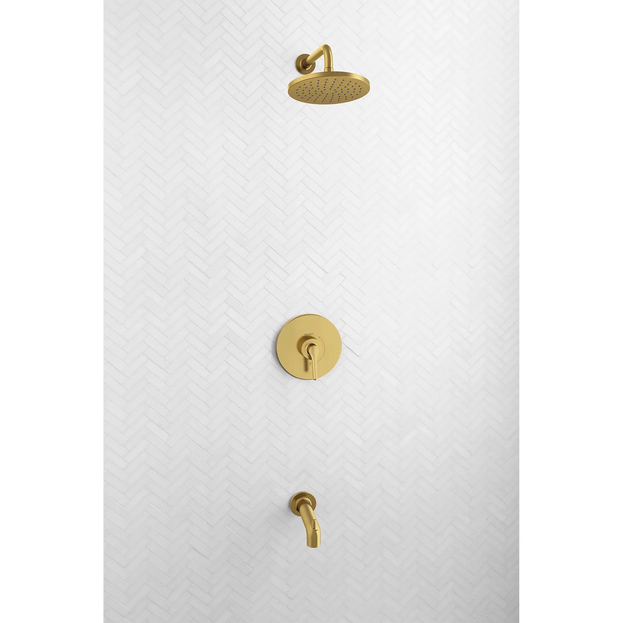 Studio® S 1.8 gpm/6.8 L/min Tub and Shower Trim Kit With Rain Showerhead, Double Ceramic Pressure Balance Cartridge With Lever Handle // TUB & SHOWER / BRUSHED COOL SUNRISE // 169411_StudioS_EnvironmentCloseUp_TU105508.GN0_0001_Jul2023_0_CDNwebp.webp