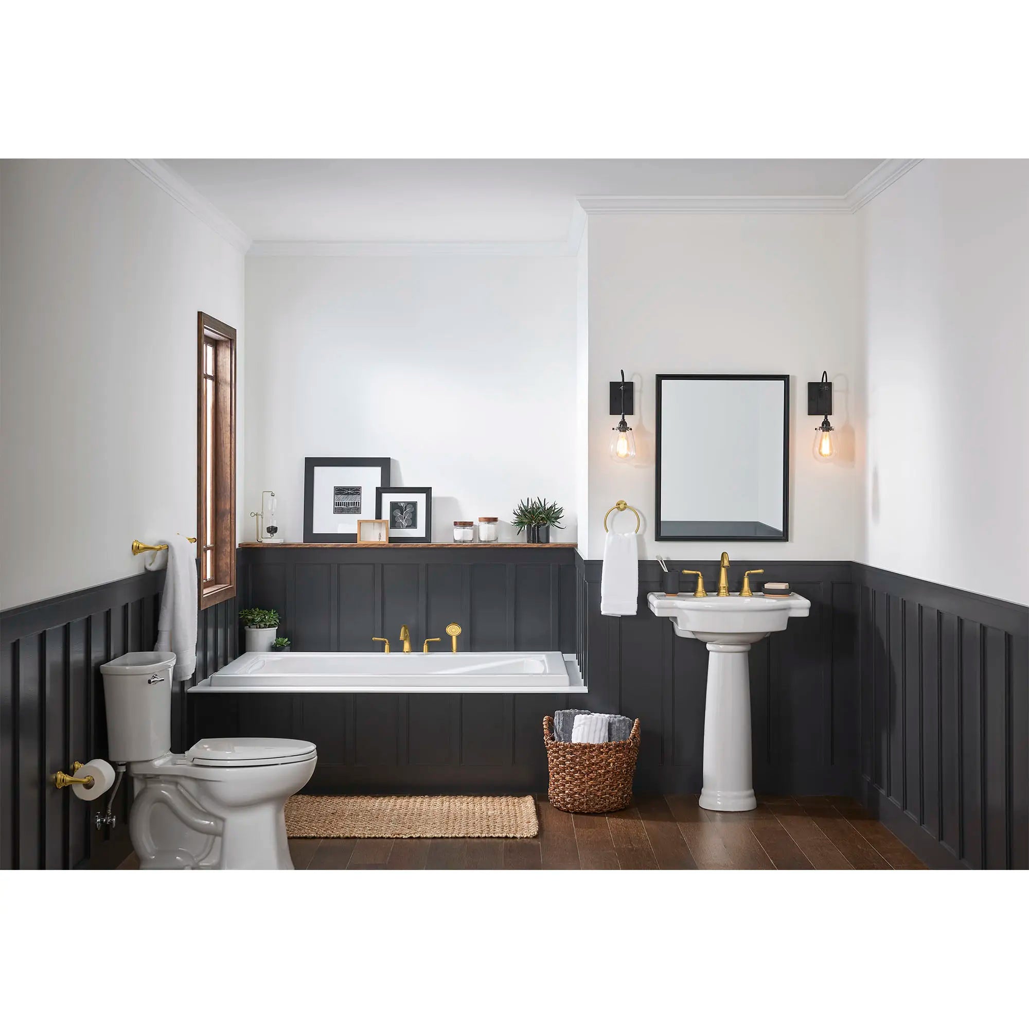 Delancey® 8-Inch Widespread 2-Handle Bathroom Faucet 1.2 gpm/4.5 L/min With Lever Handles // LEVER / BRUSHED COOL SUNRISE // 169438_Delancey_EnvironmentFull_T052901.GN0_7052807.GN0_0001_Jul2023_0_CDNwebp.webp