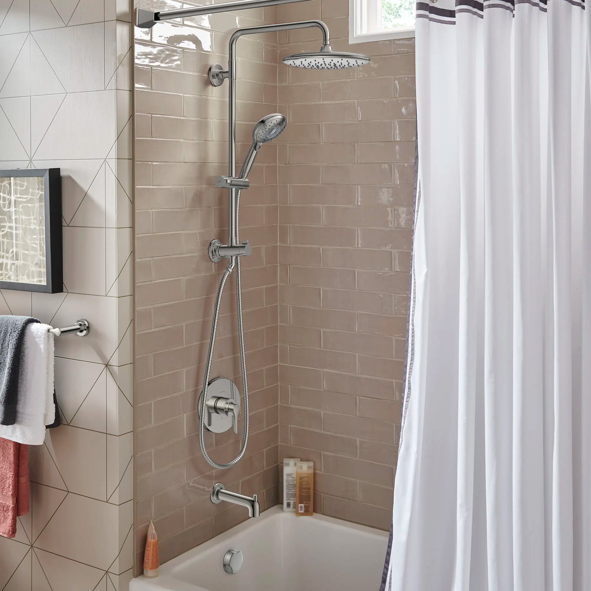 Spectra Versa® 24-Inch 4-Function 1.8 gpm/6.8 L/min Shower System With Rain Showerhead // BRUSHED NICKEL // 169447_SpectraVersa_EnvironmentCloseUp_1029072950_0001_Jul2023_0_CDNwebp.webp