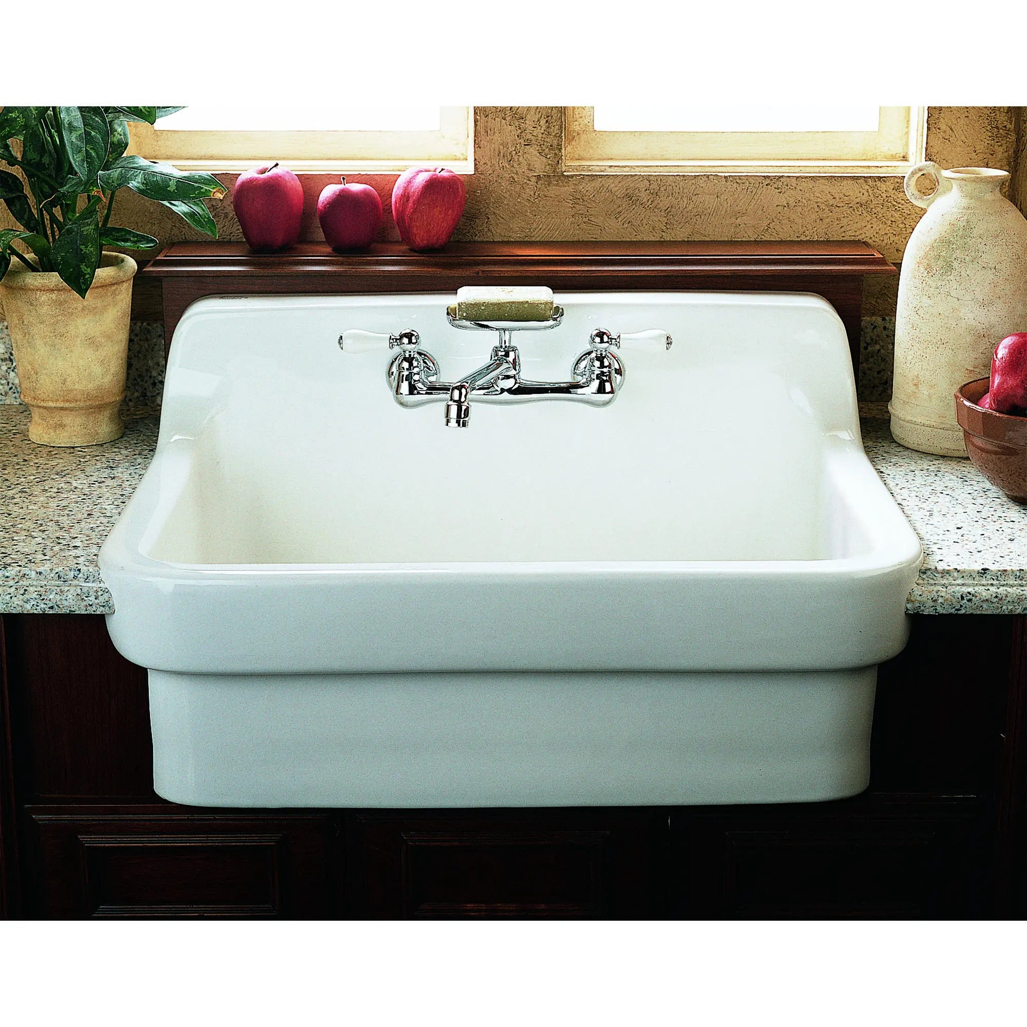 Heritage® 2-Handle Wall Mount Kitchen Faucet 2.2 gpm/8.3 L/min With Soap Dish // POLISHED CHROME // 173853_9092008002_7295252002_3_0_CDNwebp.webp