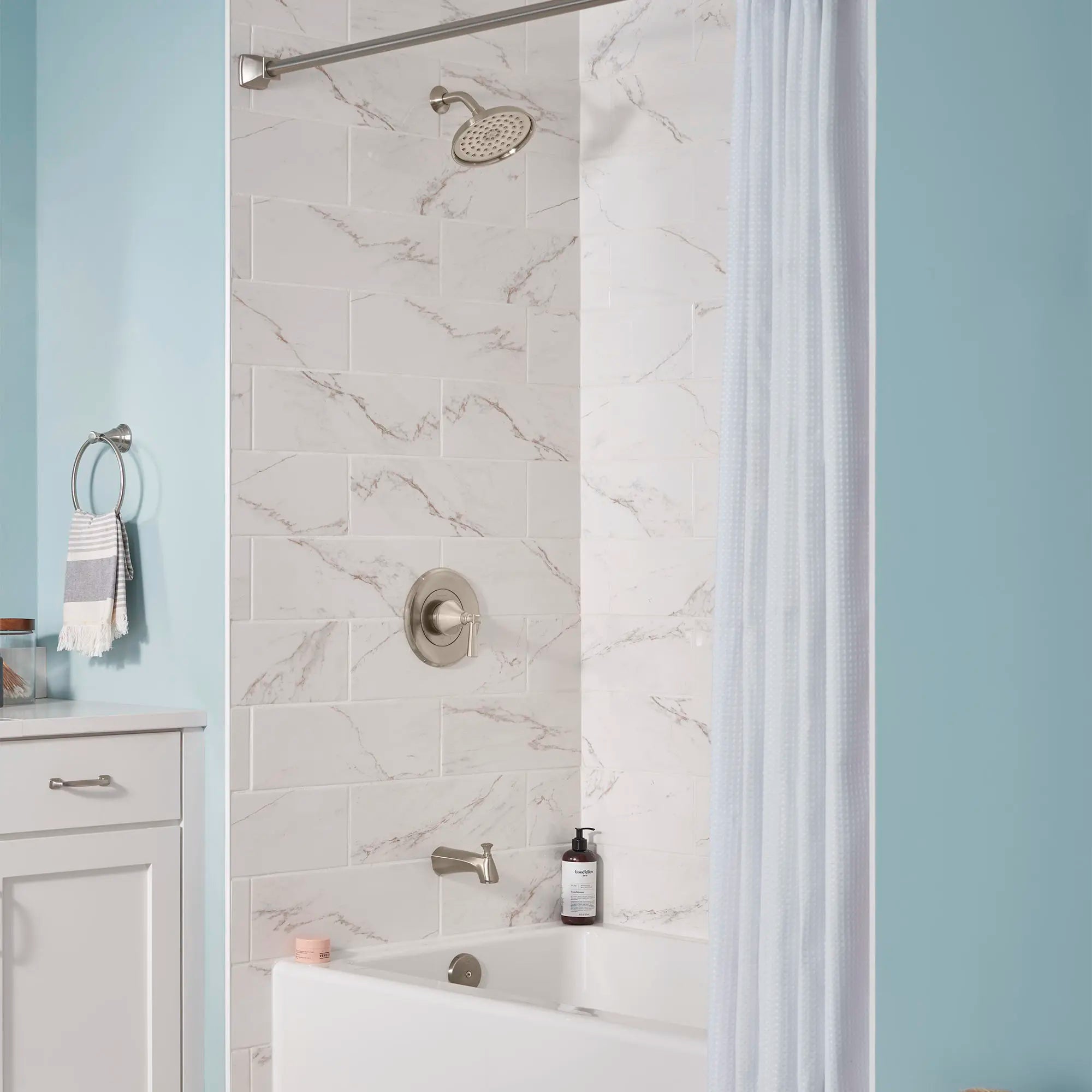 Glenmere 1.8 gpm/6.8 L/min Tub and Shower Trim Kit With Water-Saving Showerhead, Double Ceramic Pressure Balance Cartridge With Lever Handle // TUB & SHOWER / BRUSHED NICKEL // 174459_B-TU617502.295_TU617508.295_0_CDNwebp.webp