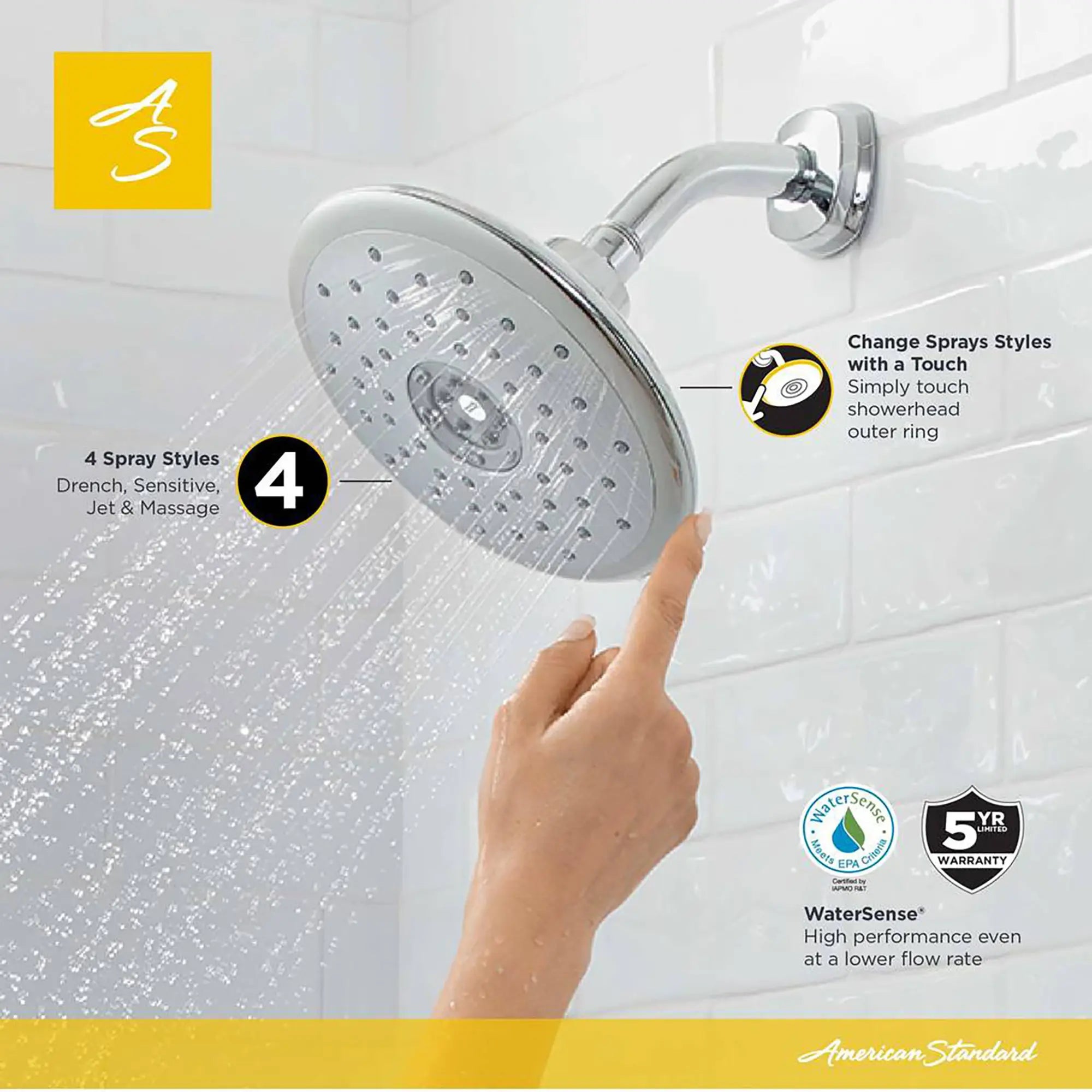Spectra Touch 7-3/16-in. 1.8 GPM 4-Function Water-Saving Shower Head // POLISHED CHROME // 174615_1698374.002_5_0_CDNwebp.webp