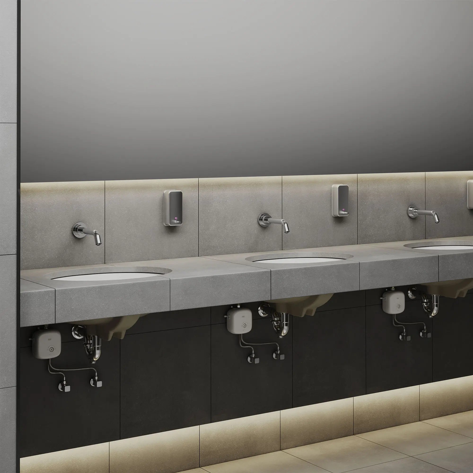 Serin® Touchless Wall-Mount Trim, Base Model, 0.35 gpm/1.3 Lpm // POLISHED CHROME // 185827_Commercial_EnvironmentCloseUp_M954350_T06B316.002_496221.002_0001_Sept2023_0_CDNwebp.webp