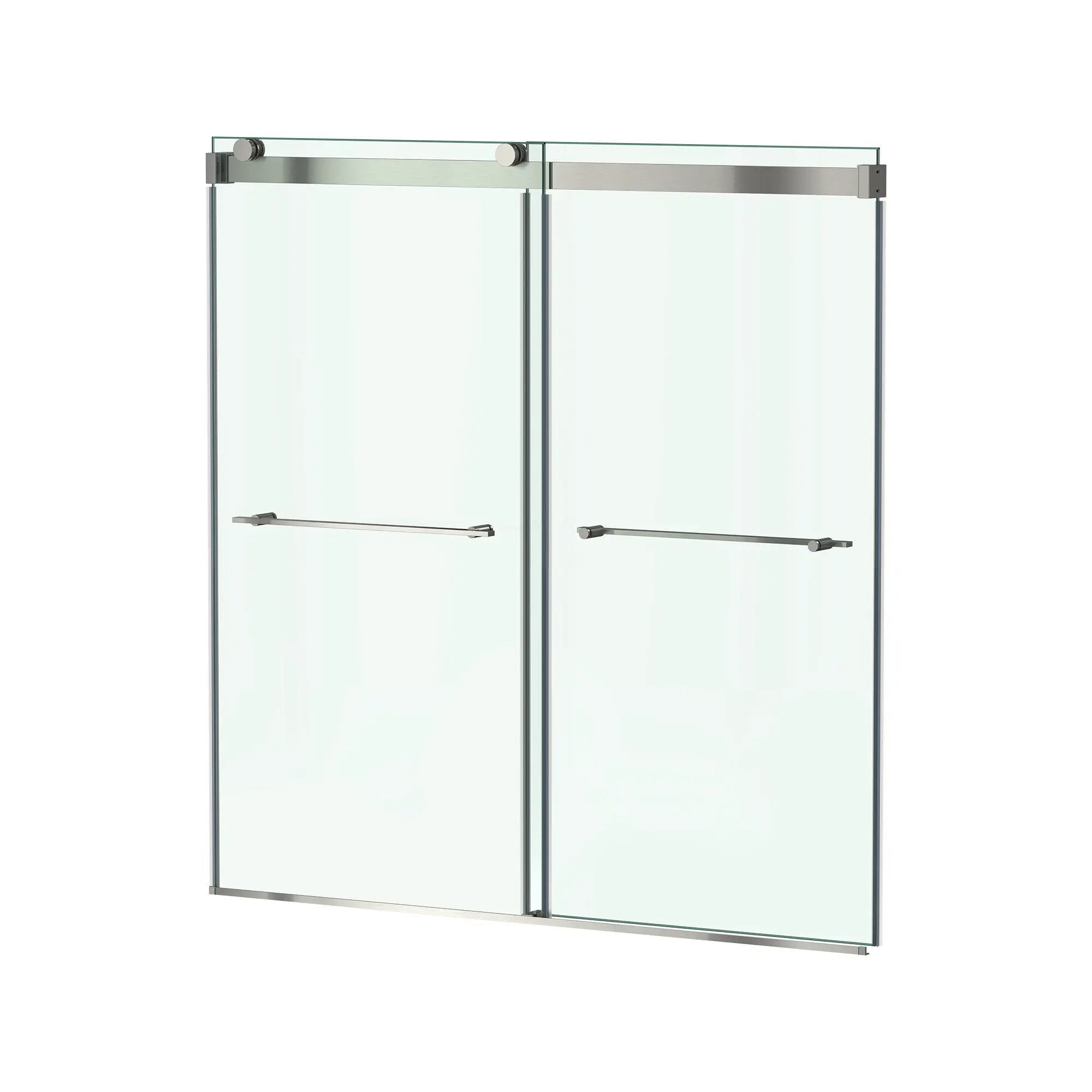 Aspirations 60 x 60-Inch Frameless Sliding Bathtub Door // 60 X 60 IN / BRUSHED NICKEL // 188291_Aspirations_SiloLeft_AM00853400.295_0001_May2023_0_CDNwebp_dbf37071-e744-4a4d-afd7-d5fc3661c4b9.webp