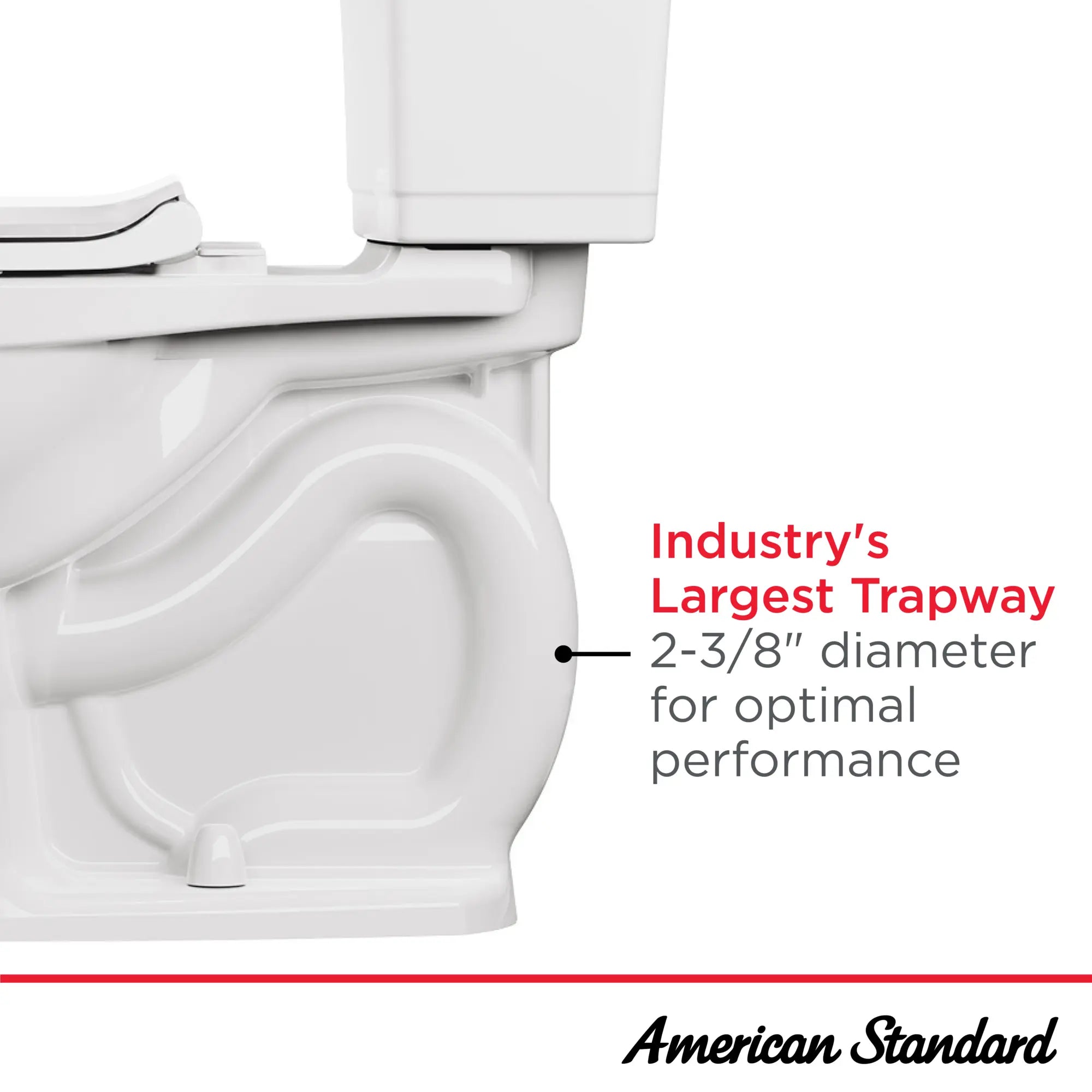 Champion PRO Two-Piece 1.6 gpf/6.0 Lpf Chair Height Elongated Toilet less Seat // WHITE // 188456_LargestTrapway_Infographic_Generic_0001_OCT2023_0_CDNwebp.webp