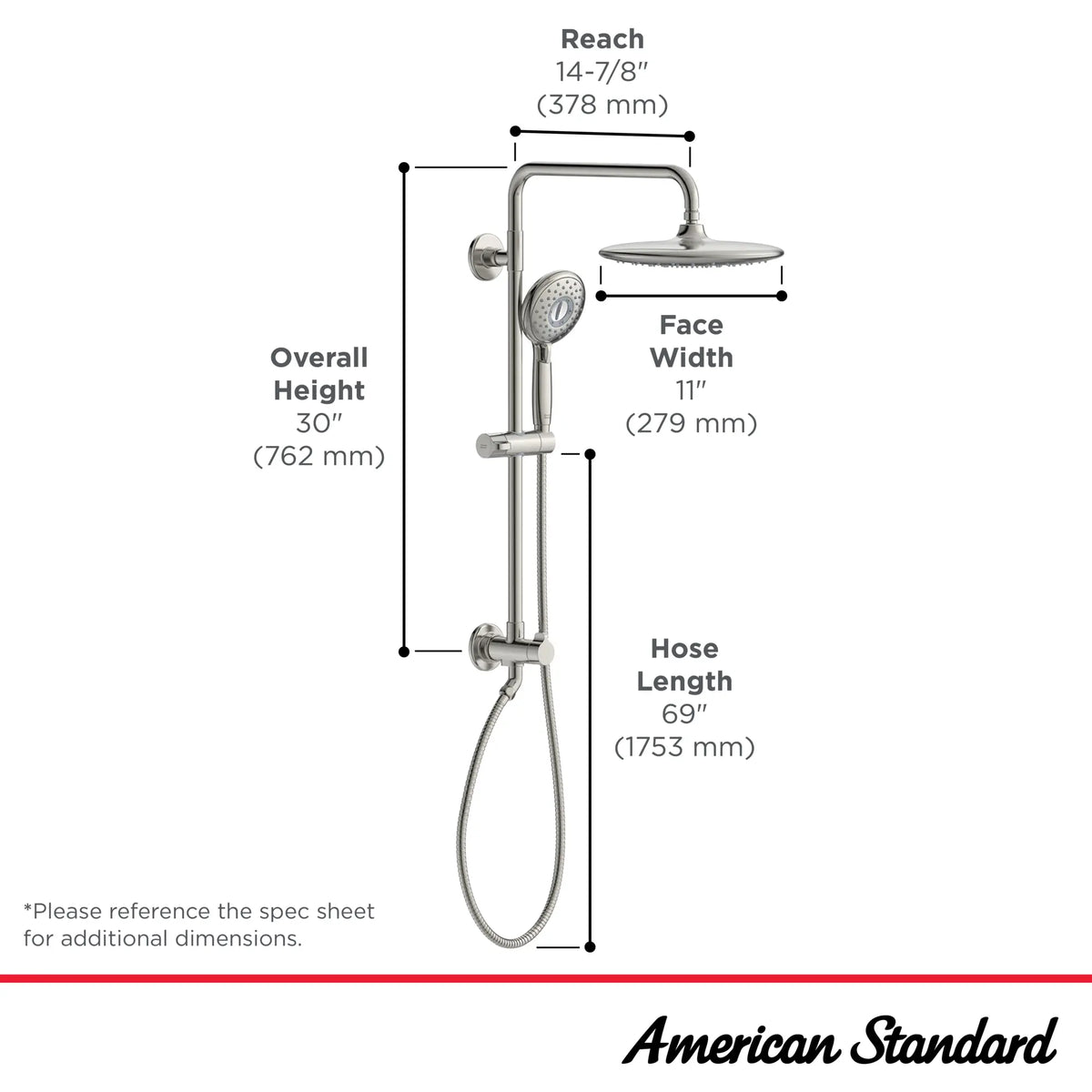 Spectra Versa® 24-Inch 4-Function 1.8 gpm/6.8 L/min Shower System With Rain Showerhead // BRUSHED COOL SUNRISE // 231601_SpectraVersa_Infographic_102907_0006_OCT2023_CDNwebp.webp