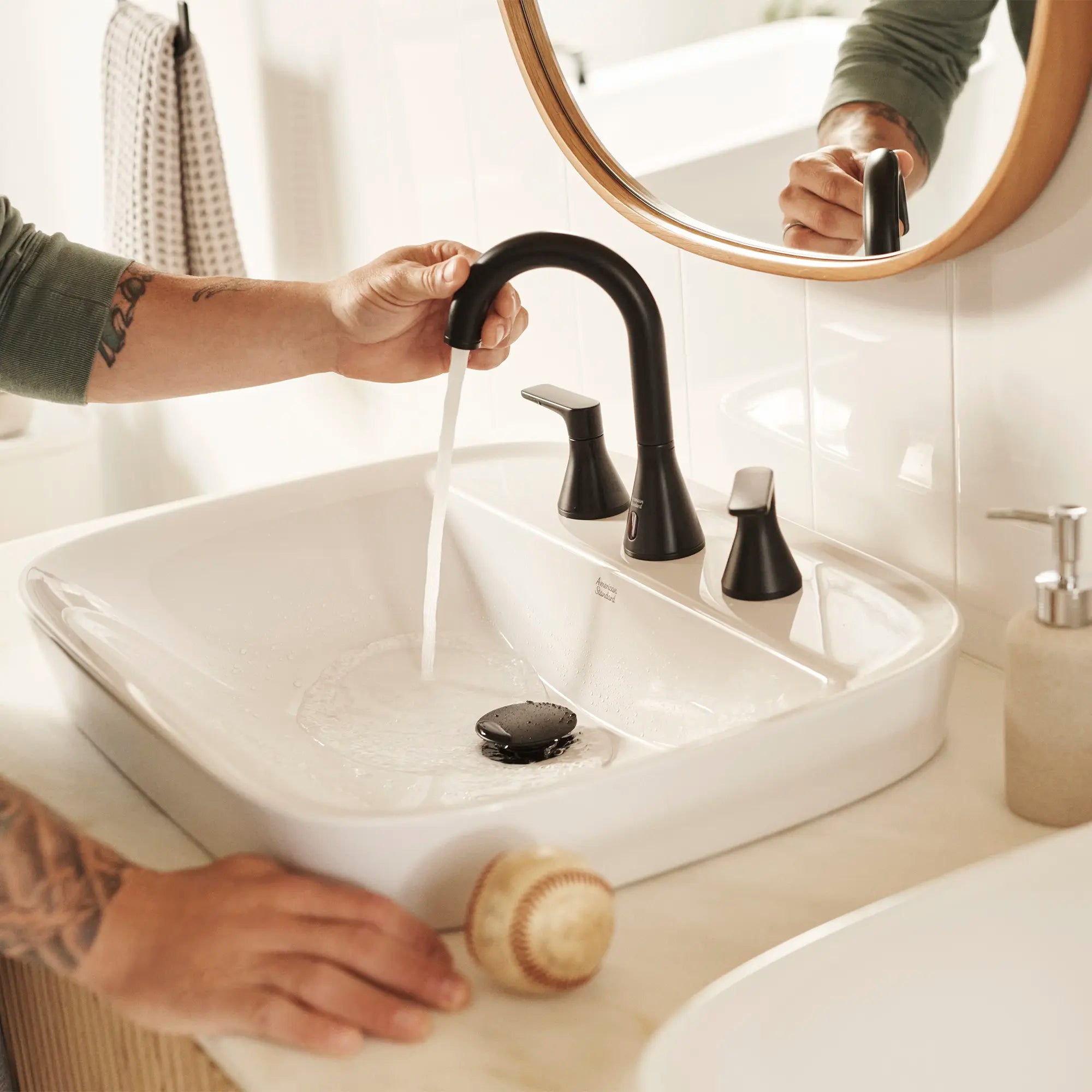 Aspirations® 8-Inch Hybrid Wideset Bathroom Faucet 1.2gpm/4.5L/min With Lever Handles // MATTE BLACK // 234025_Aspirations_Lifestyle_7061857.243_1642008.020_0001_Dec2023_2__CDNwebp.webp