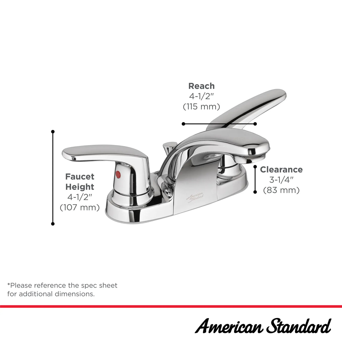 Colony® PRO 4-Inch Centerset 2-Handle Bathroom Faucet 1.2 gpm/4.5 Lpm Less Drain, With Lever Handles // POLISHED CHROME // 239525_ColonyPro_Infographic_7075200_0002_MAR2024_CDNwebp.webp