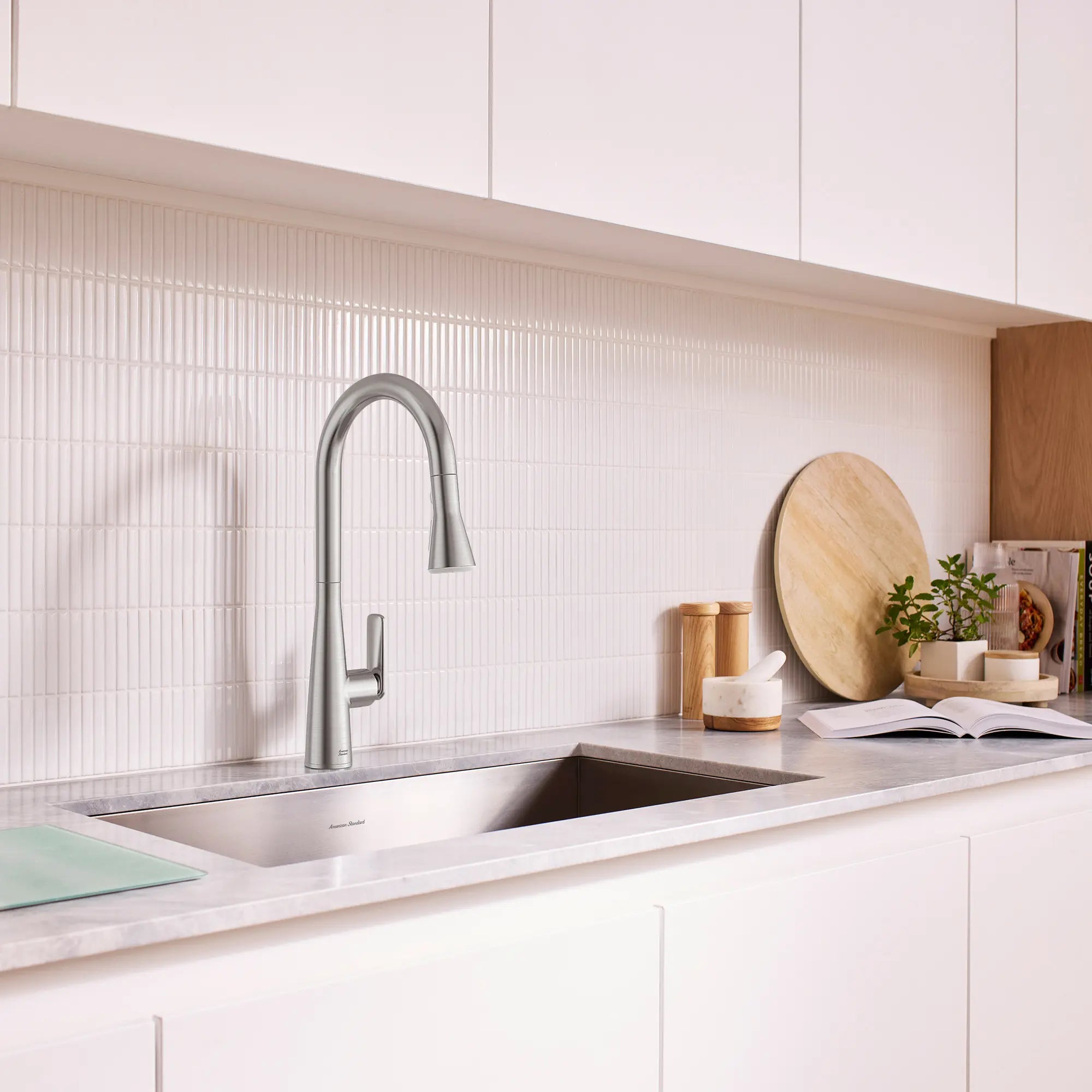 Aspirations Pull-Down Kitchen Faucet  // STAINLESS STEEL // 263029_Aspirations_EnvironmentCloseUp_104881DC00_0001_May2025_0_CDNwebp.webp