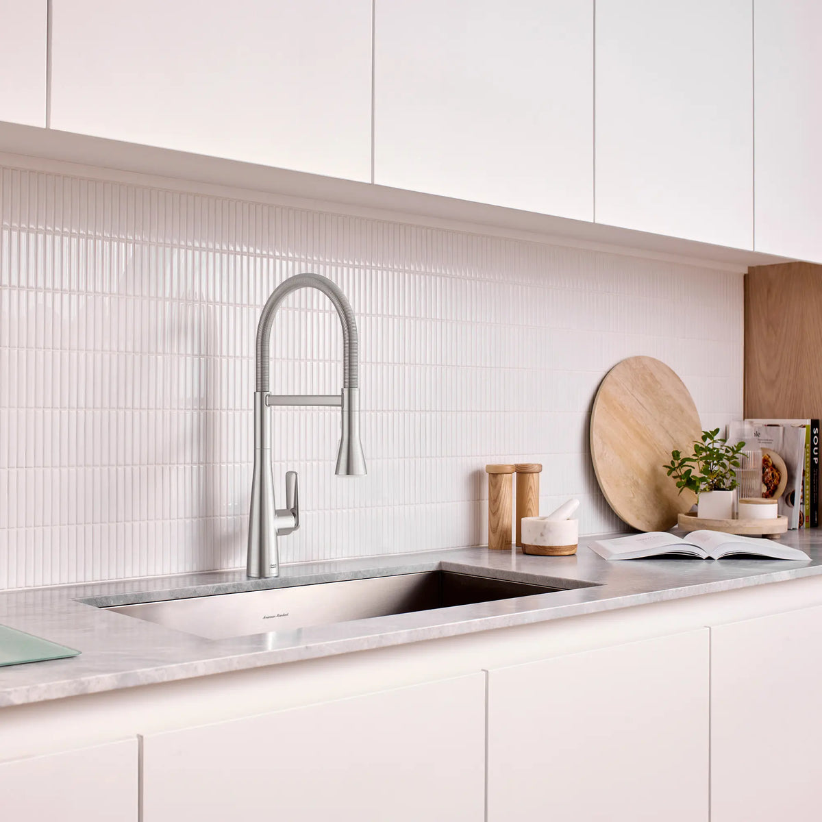 Aspirations Semi-Pro Kitchen Faucet  // STAINLESS STEEL // 263033_Aspirations_EnvironmentCloseUp_104882DC00_0001_May2025_0_CDNwebp_cc8f230e-10ae-44ac-a2ca-d467f272165e.webp