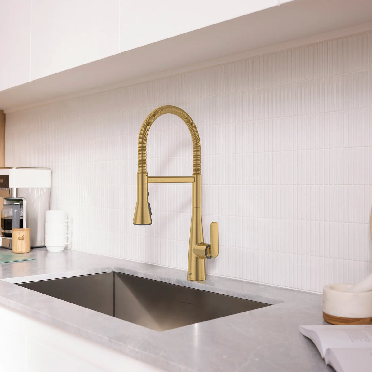 Aspirations Semi-Pro Kitchen Faucet  // BRUSHED COOL SUNRISE // 263035_Aspirations_EnvironmentCloseUp_104882GN00_0002_May2025_0_CDNwebp_ebdf6b36-45bc-477b-963a-72c3943e5f65.webp