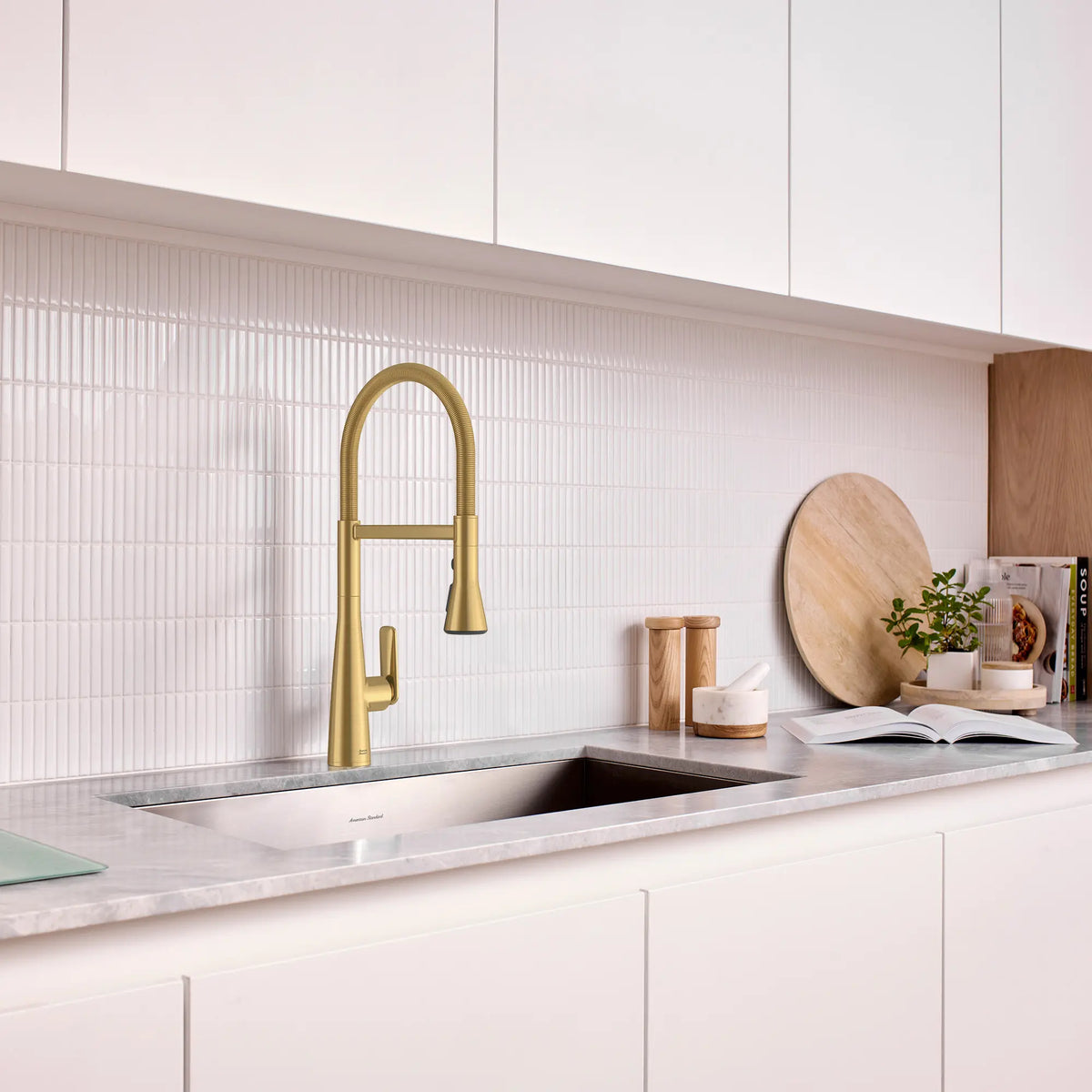 Aspirations Semi-Pro Kitchen Faucet  // BRUSHED COOL SUNRISE // 263036_Aspirations_EnvironmentCloseUp_104882GN00_0001_May2025_0_CDNwebp_33079aac-57a4-4f7b-a910-29aa28695a2e.webp