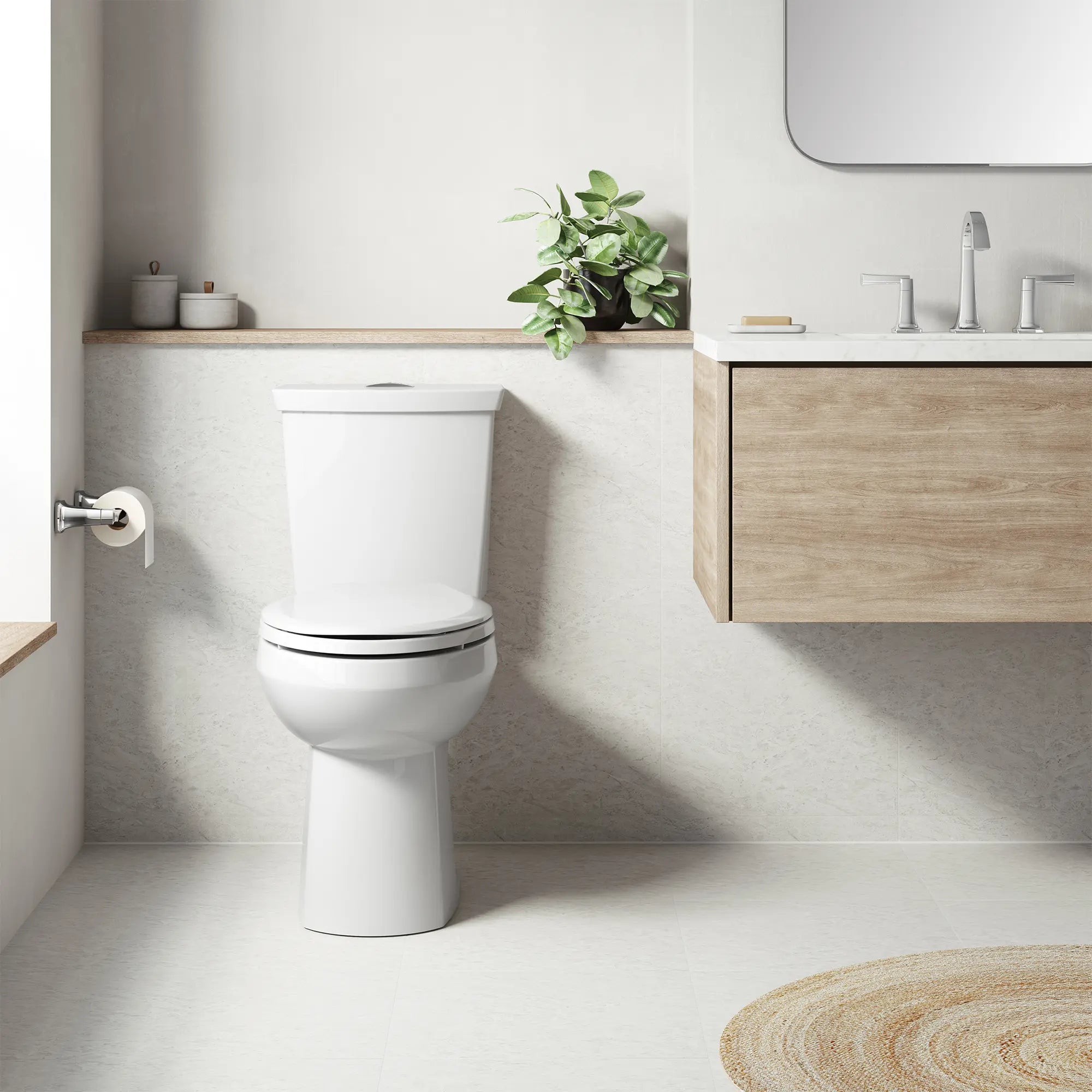 Cadet 3 Two-Piece Dual Flush 1.6 gpf/6.0 Lpf and 1.0 gpf/3.8 Lpf Chair Height Elongated Complete Toilet With Seat and Lined Tank // WHITE // 263142_Cadet_EnvironmentCloseUp_3380516ST020_0002_MAY2025_0_CDNwebp.webp