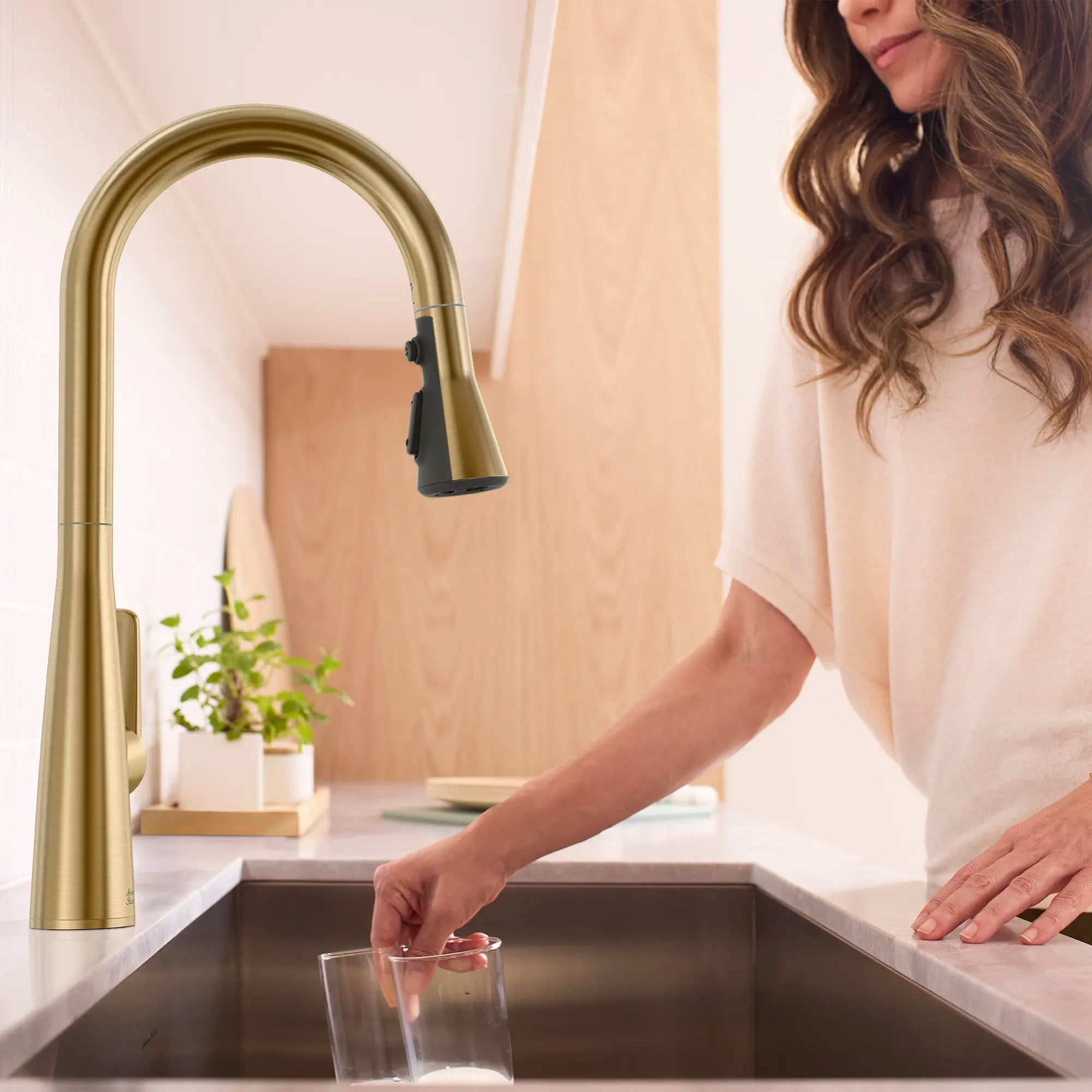 Aspirations Pull-Down Kitchen Faucet  // BRUSHED COOL SUNRISE // 263678_Aspirations_EnvironmentCloseUp_104881GN00_0003_MAY2025_0_CDNwebp.webp