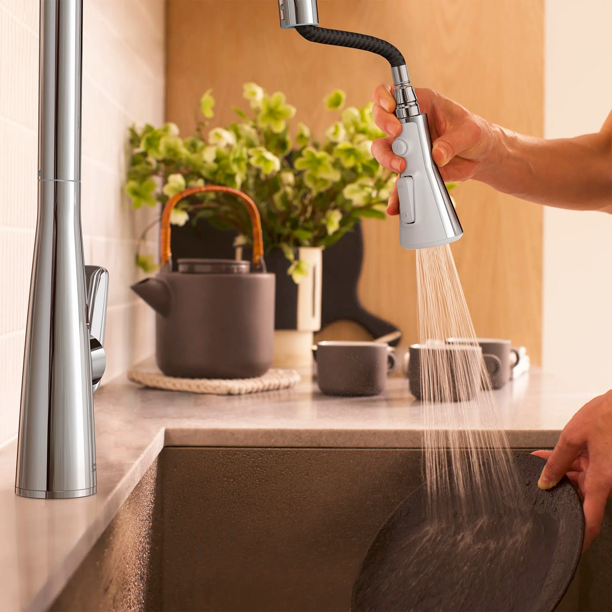 Aspirations Touchless Pull-Down Kitchen Faucet  // POLISHED CHROME // 263679_Aspirations_EnvironmentCloseUp_1048800000_0003_MAY2025_0_CDNwebp.webp