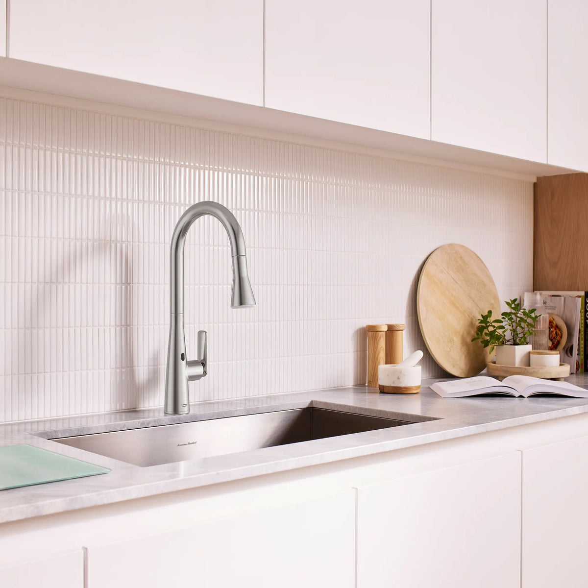 Aspirations Touchless Pull-Down Kitchen Faucet  // STAINLESS STEEL // 263681_Aspirations_EnvironmentCloseUp_104880DC00_0001_May2025_1_CDNwebp_d0a1f1ef-12ba-4ba9-94f3-3dc6066c1bee.webp