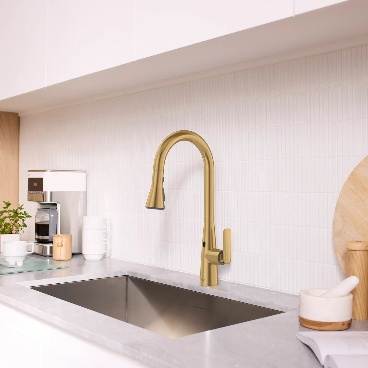 Aspirations Touchless Pull-Down Kitchen Faucet  // BRUSHED COOL SUNRISE // 263686_Aspirations_EnvironmentCloseUp_104880GN00_0002_May2025_1_CDNwebp_710dd414-6fcb-40e5-9a70-9120687a835d.webp