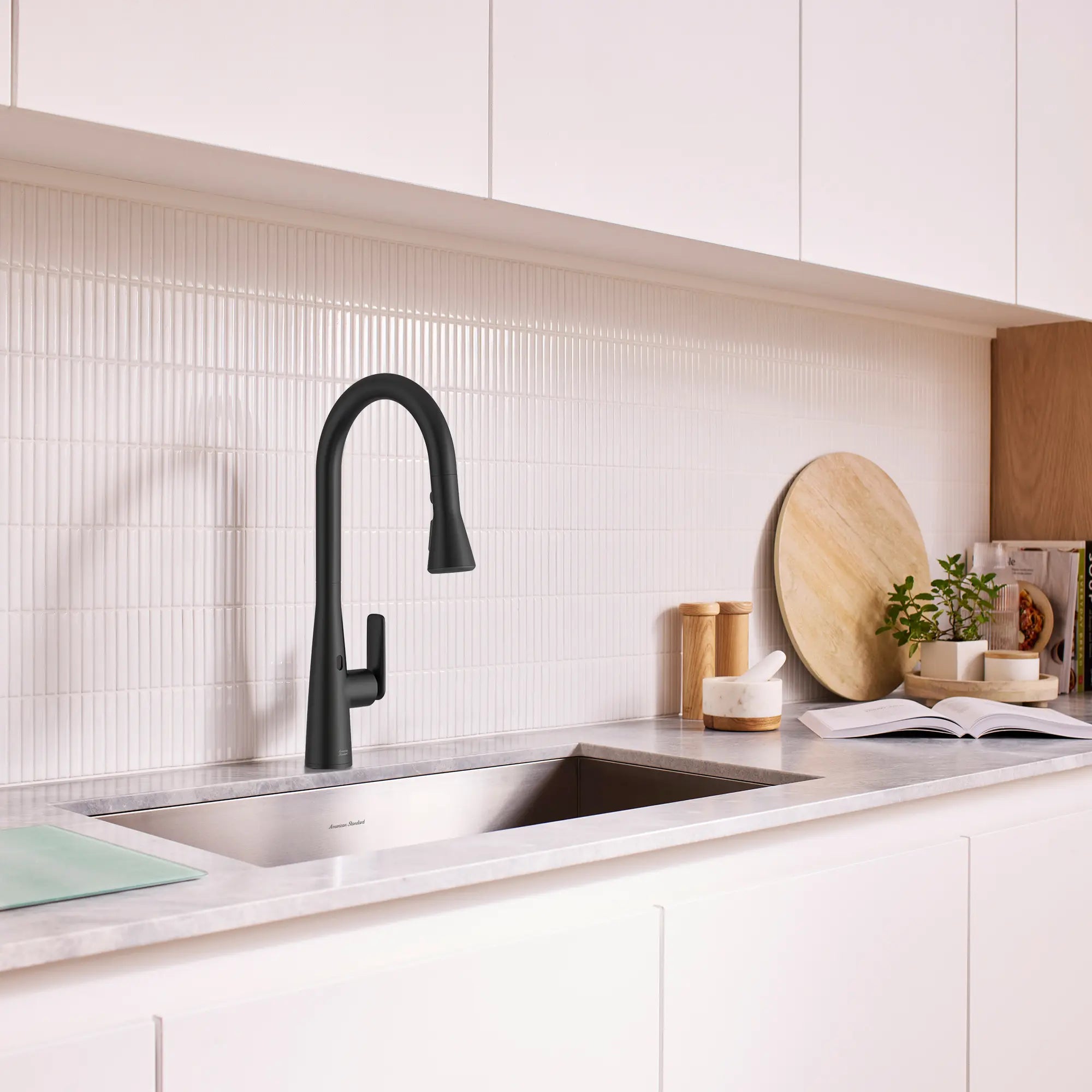 Aspirations Touchless Pull-Down Kitchen Faucet  // MATTE BLACK // 263688_Aspirations_EnvironmentCloseUp_1048802430_0001_May2025_1_CDNwebp.webp