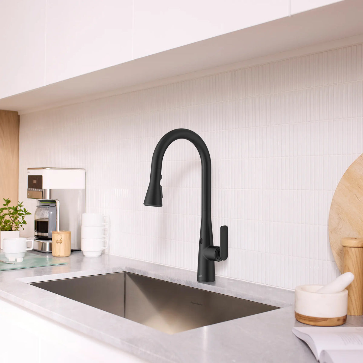 Aspirations Touchless Pull-Down Kitchen Faucet  // MATTE BLACK // 263689_Aspirations_EnvironmentCloseUp_1048802430_0002_May2025_1_CDNwebp_478b9ddc-0852-4928-853f-0280adf02b6f.webp