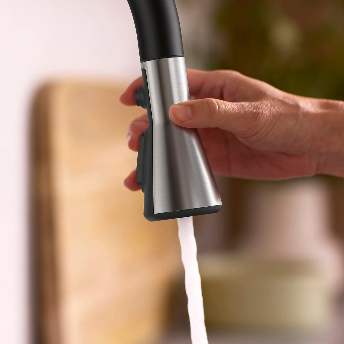 Aspirations Touchless Pull-Down Kitchen Faucet  // MATTE BLACK/STAINLESS STEEL // 263741_Aspirations_EnvironmentCloseUp_1048804230_0001_MAY2025_0_CDNwebp_f0b78375-3d86-45c5-a7ef-524148dc924e.webp