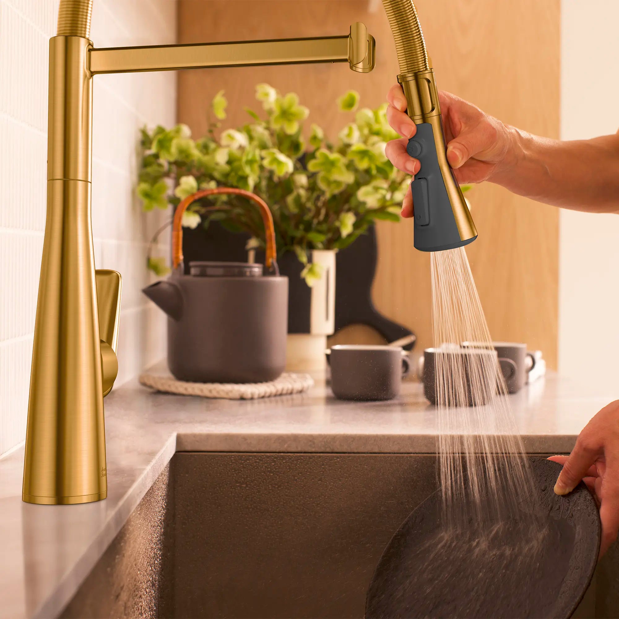 Aspirations Semi-Pro Kitchen Faucet  // BRUSHED COOL SUNRISE // 263787_Aspirations_EnvironmentCloseUp_104882GN00_0003_MAY2025_0_CDNwebp_6a86cfcf-592c-48ef-aa7b-7485b4c972d3.webp