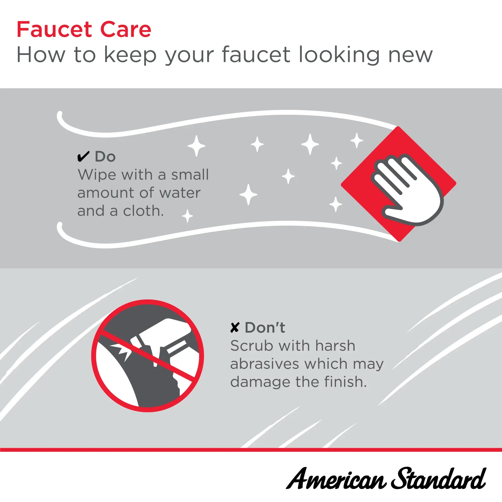 Studio® S Semi-Pro Pull-Down Dual Spray Kitchen Faucet With Spring Spout // POLISHED CHROME // 269014_UseCare_Infographic_Faucets_0001_AUG2025_0_CDNwebp.webp