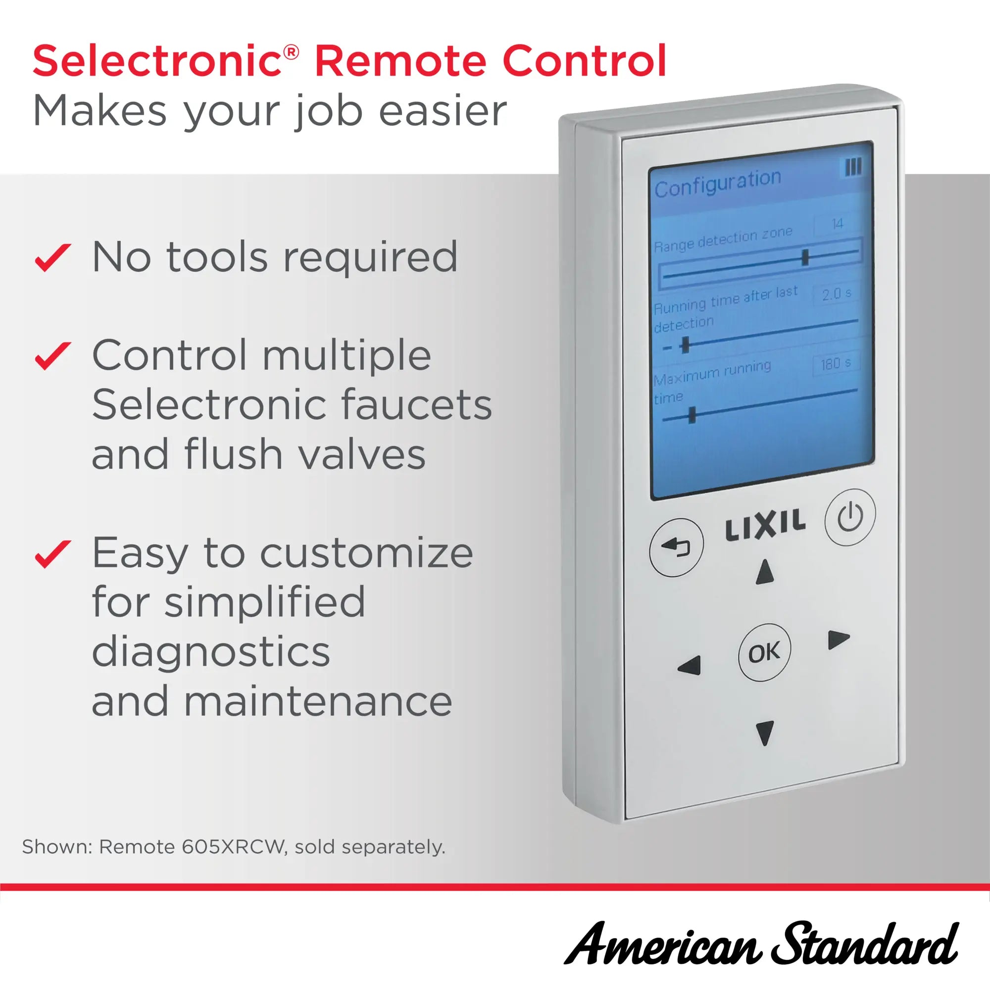 NextGen Selectronic® Touchless Faucet, Base Model With SmarTherm Safety Shut-Off + ADM, 0.5 gpm/1.9 Lpm // BRUSHED NICKEL // 275588_Selectronic_Remote_Infographic_Generic_0001_April2026_2_CDNwebp.webp