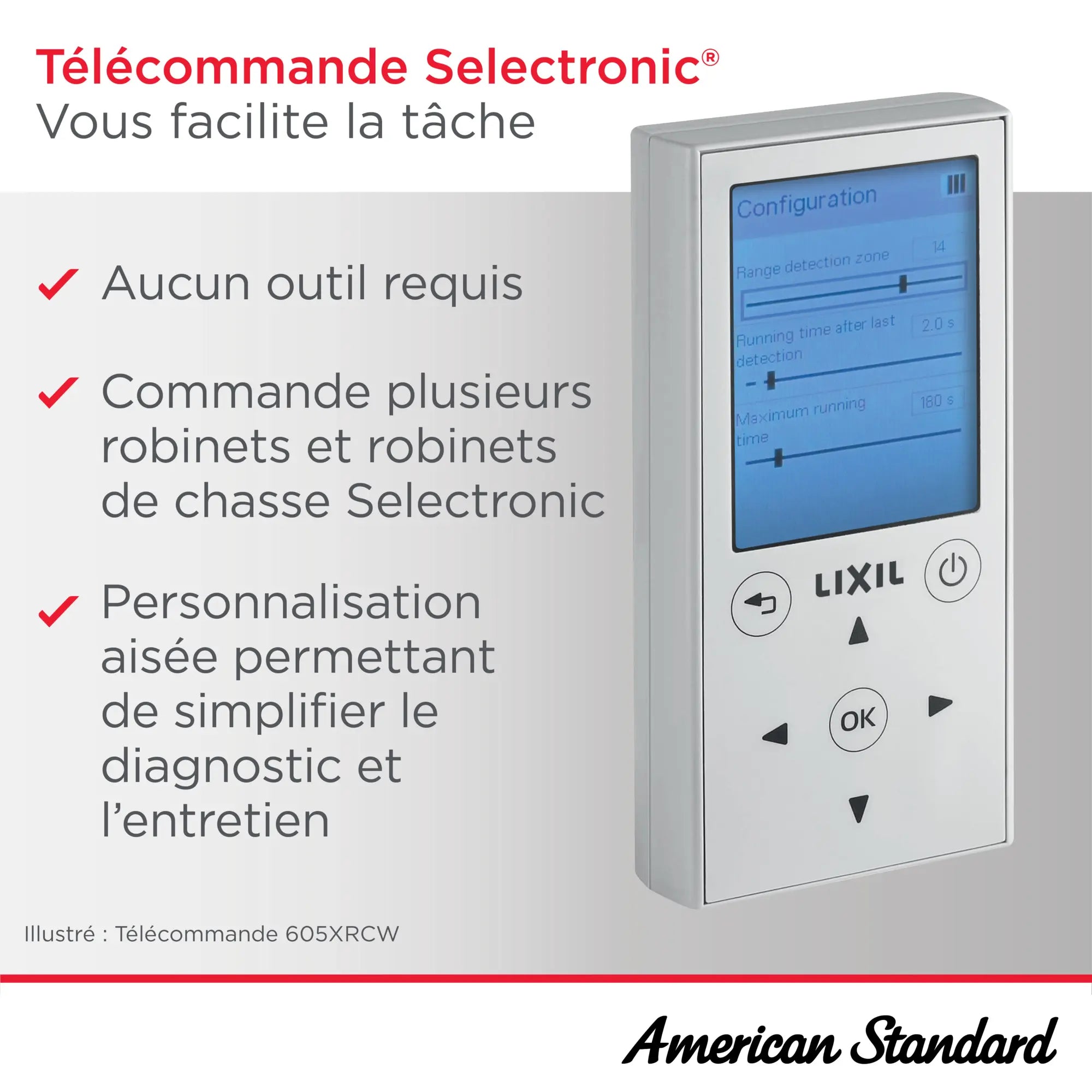 NextGen Selectronic® -  robinet sans contact, alimentation à pile avec mitigeur sur plan, 1,5 gpm/5,7 L/min // CHROME POLI // 276734_Selectronic_Remote_Infographic_Generic_0001_Sept2025_FR_0_CDNwebp_05e8b24a-0355-4240-b8a4-dd58e3d56748.webp