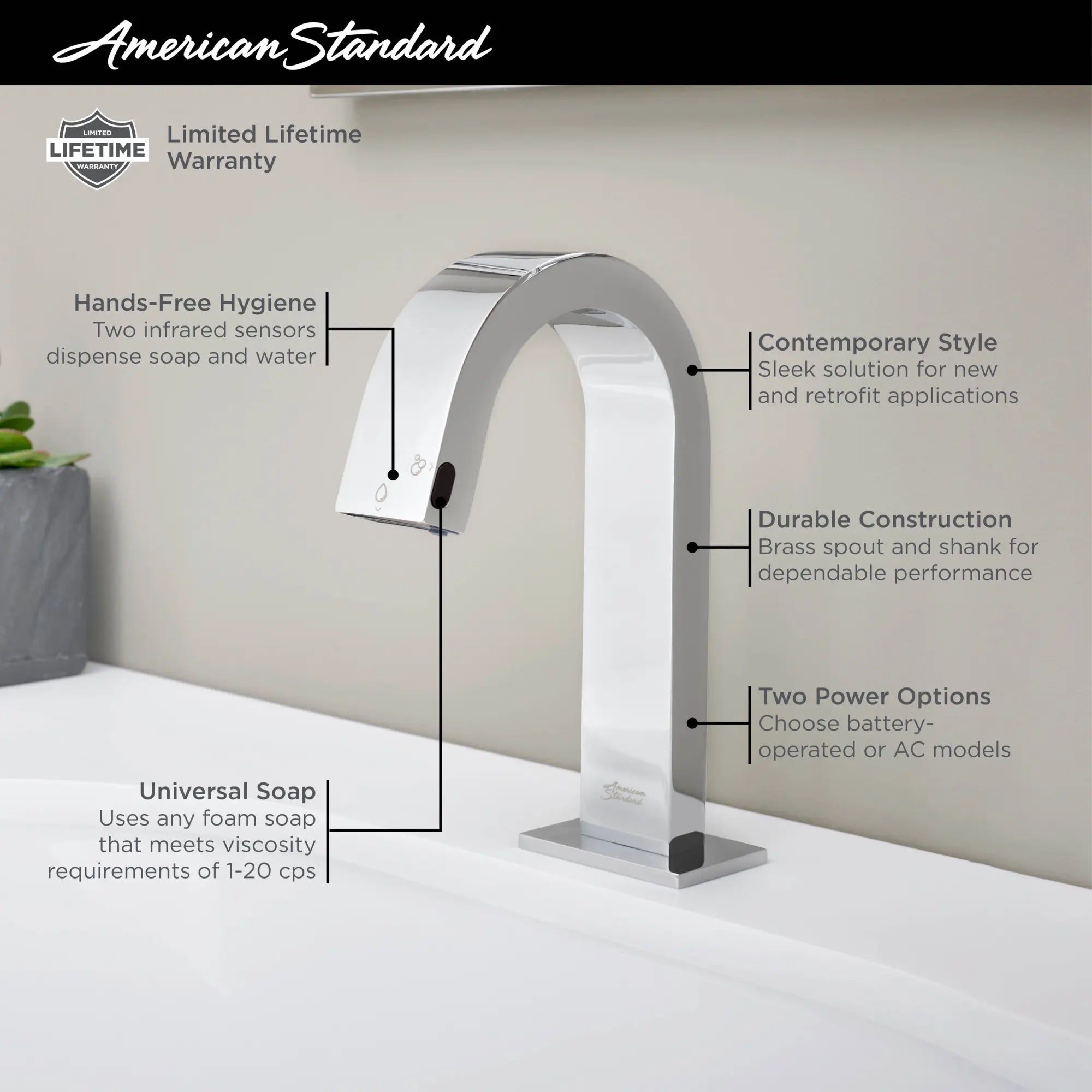 2-In-1 Integral Touchless Faucet/Soap Dispenser, Battery Powered // POLISHED CHROME // 66971_AS_2in1_Touchless_Soap_Dispensing_Faucet_7762112_776B112_Info_1_0_CDNwebp.webp