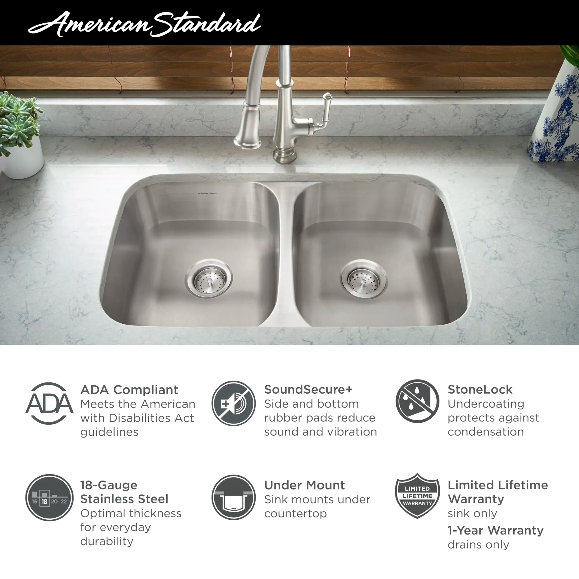 Portsmouth® 32 x 18-Inch Stainless Steel Undermount Double-Bowl ADA Kitchen Sink // STAINLESS STEEL // 67713_AS_Portsmouth_Info_DoubleBowl_18DB6311800S075_1_0_CDNwebp.webp
