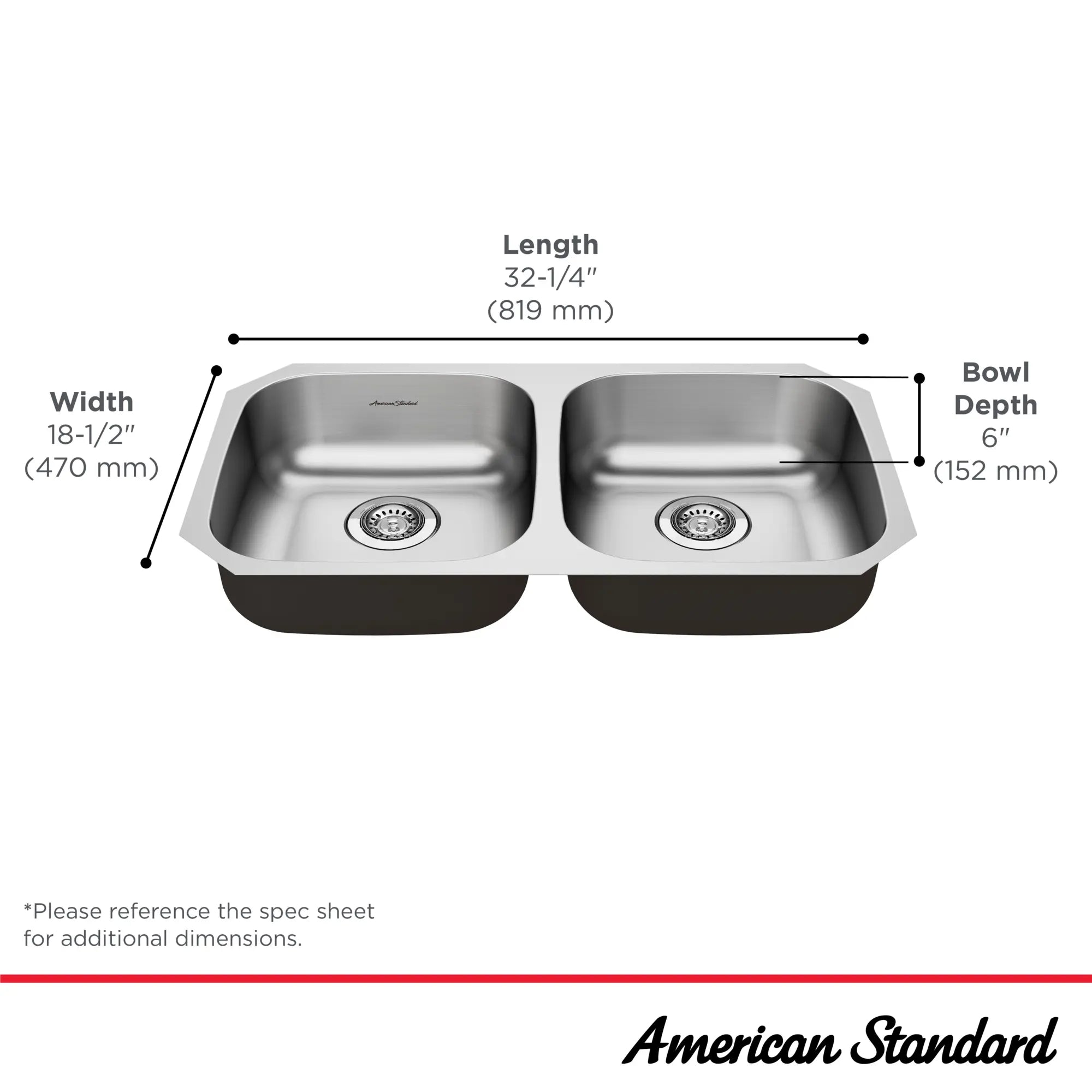 Portsmouth® 32 x 18-Inch Stainless Steel Undermount Double-Bowl ADA Kitchen Sink // STAINLESS STEEL // 67717_Portsmouth_Infographic_18DB6311800S_0001_SEPT2025_1_CDNwebp.webp