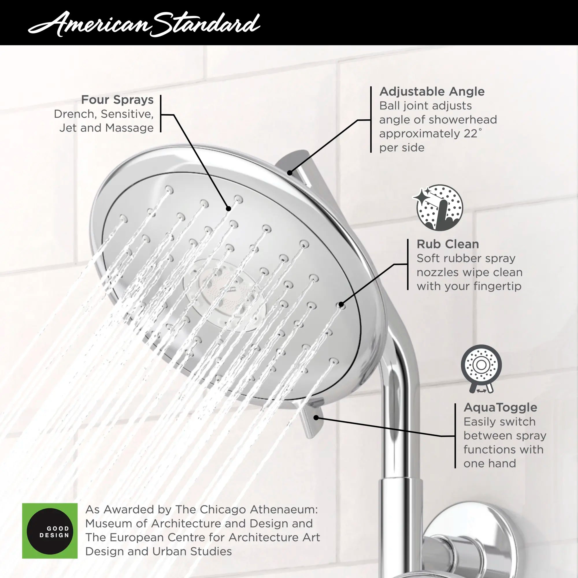 Spectra® Fixed 7-Inch 1.8 gpm/6.8 L/ min Fixed Showerhead // POLISHED CHROME // 67903_2019_AS_Spectra_9038074_9035074_Infographic_1_0_CDNwebp.webp