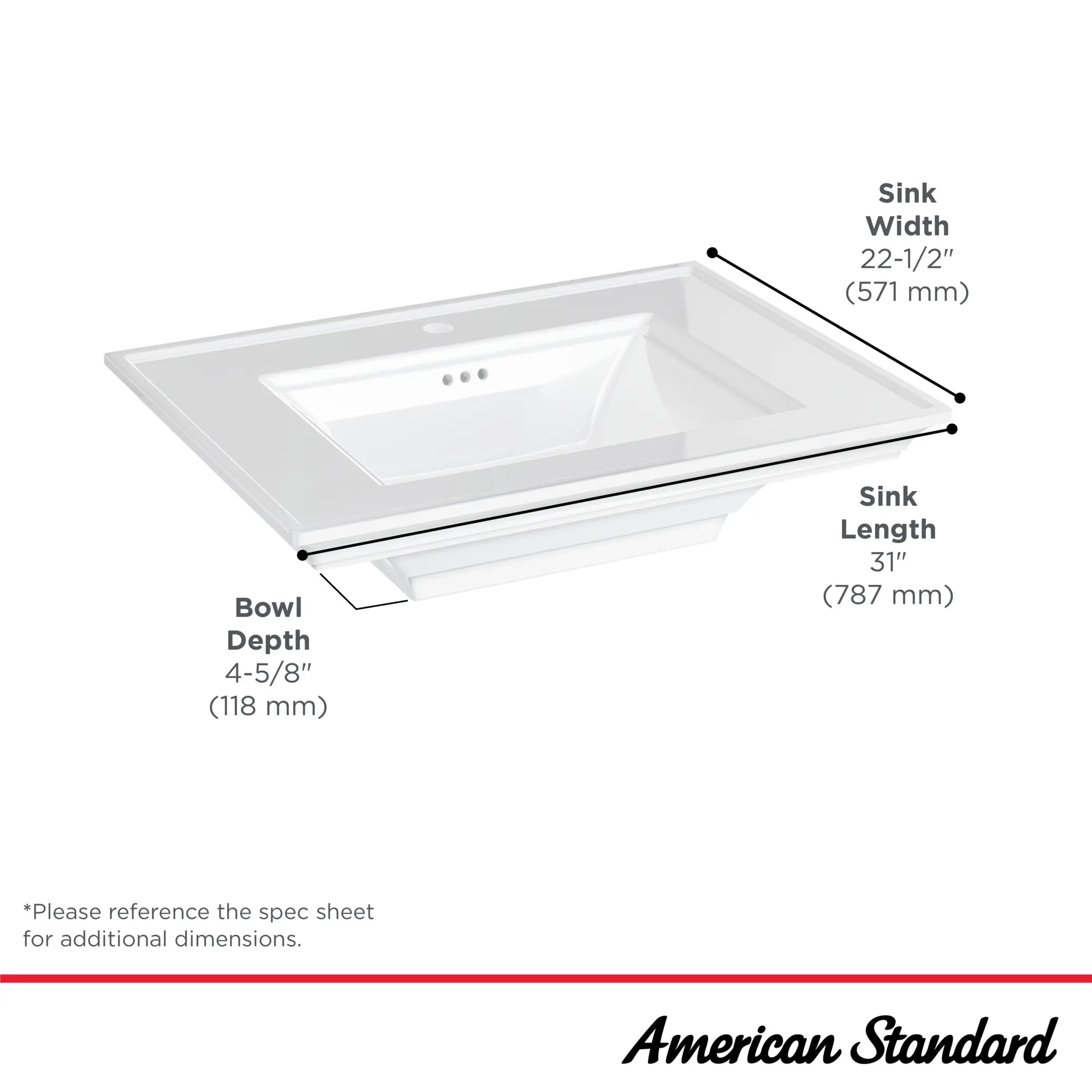 Town Square® S Console Vanity Sink Top Center Hole Only // WHITE // 68119_TownSquareS_Infographic_0298001_0001_SEPT2025_1_CDNwebp.webp