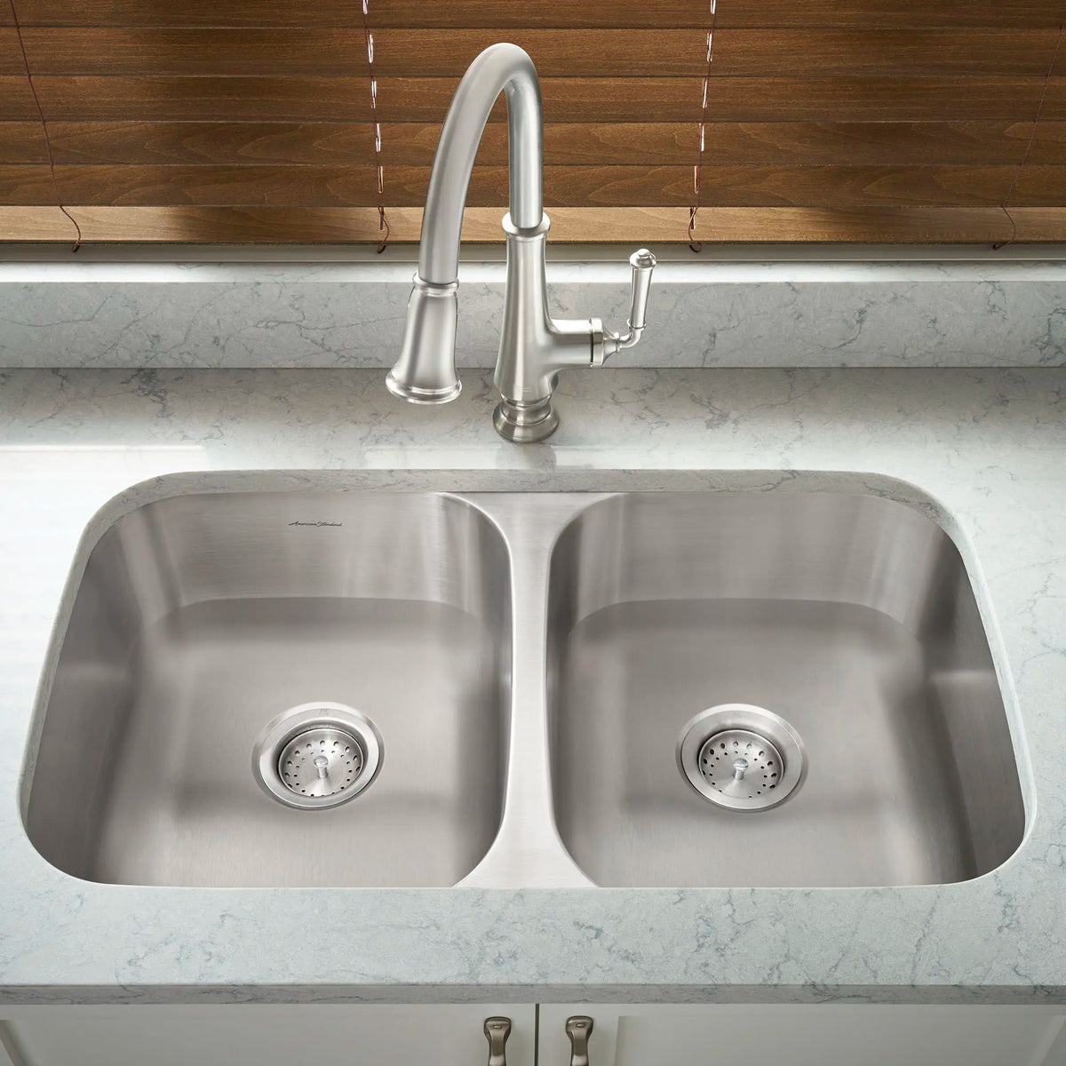 Portsmouth® 32 x 18-Inch Stainless Steel Undermount Double-Bowl Kitchen Sink // STAINLESS STEEL // 68684_B-18DB9311800S075_4279300075_CDNwebp.webp