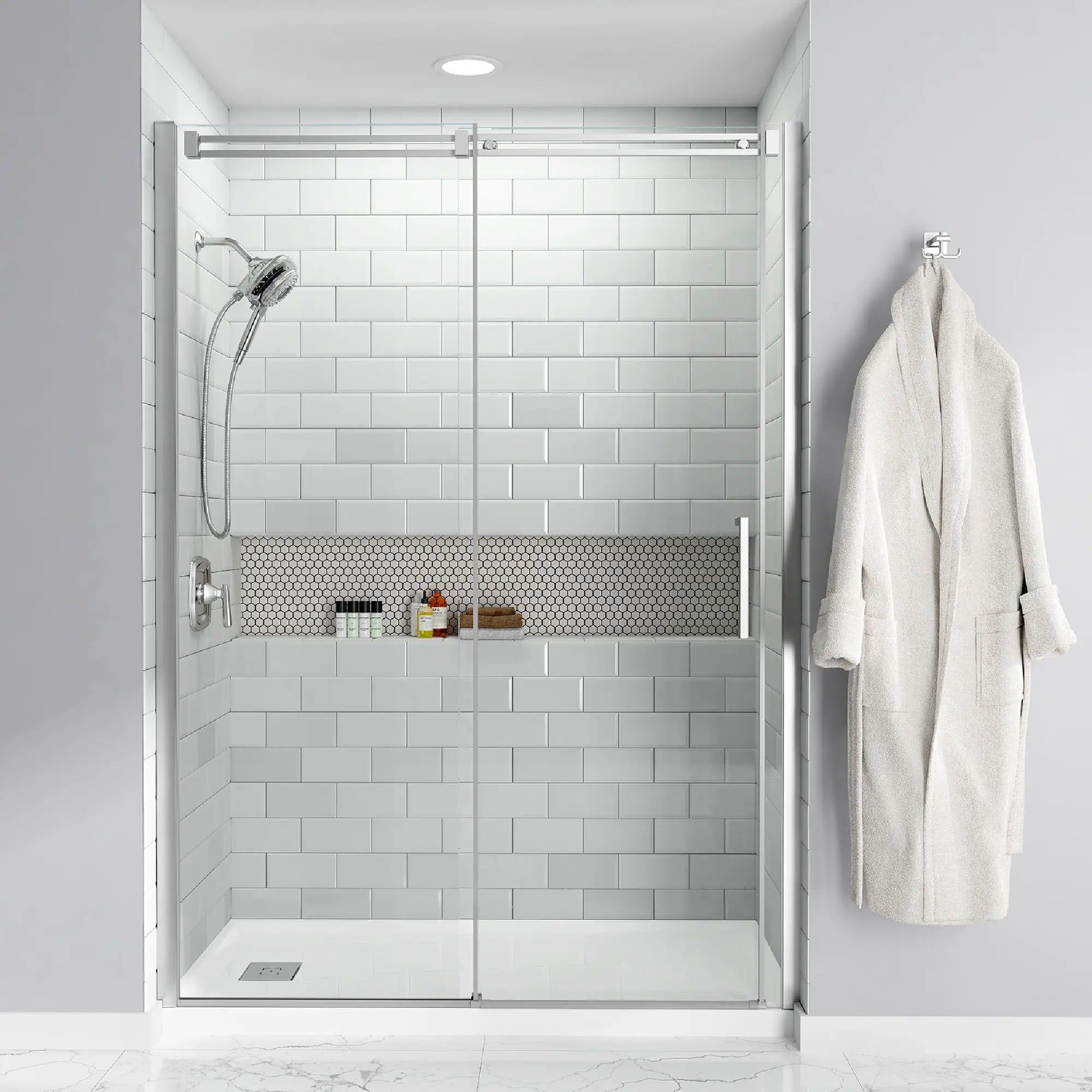 Studio 60 x 32-Inch Single Threshold Shower Base With Left-Hand Outlet // WHITE // 82739_B-A8002LLHO020_1__CDNwebp.webp